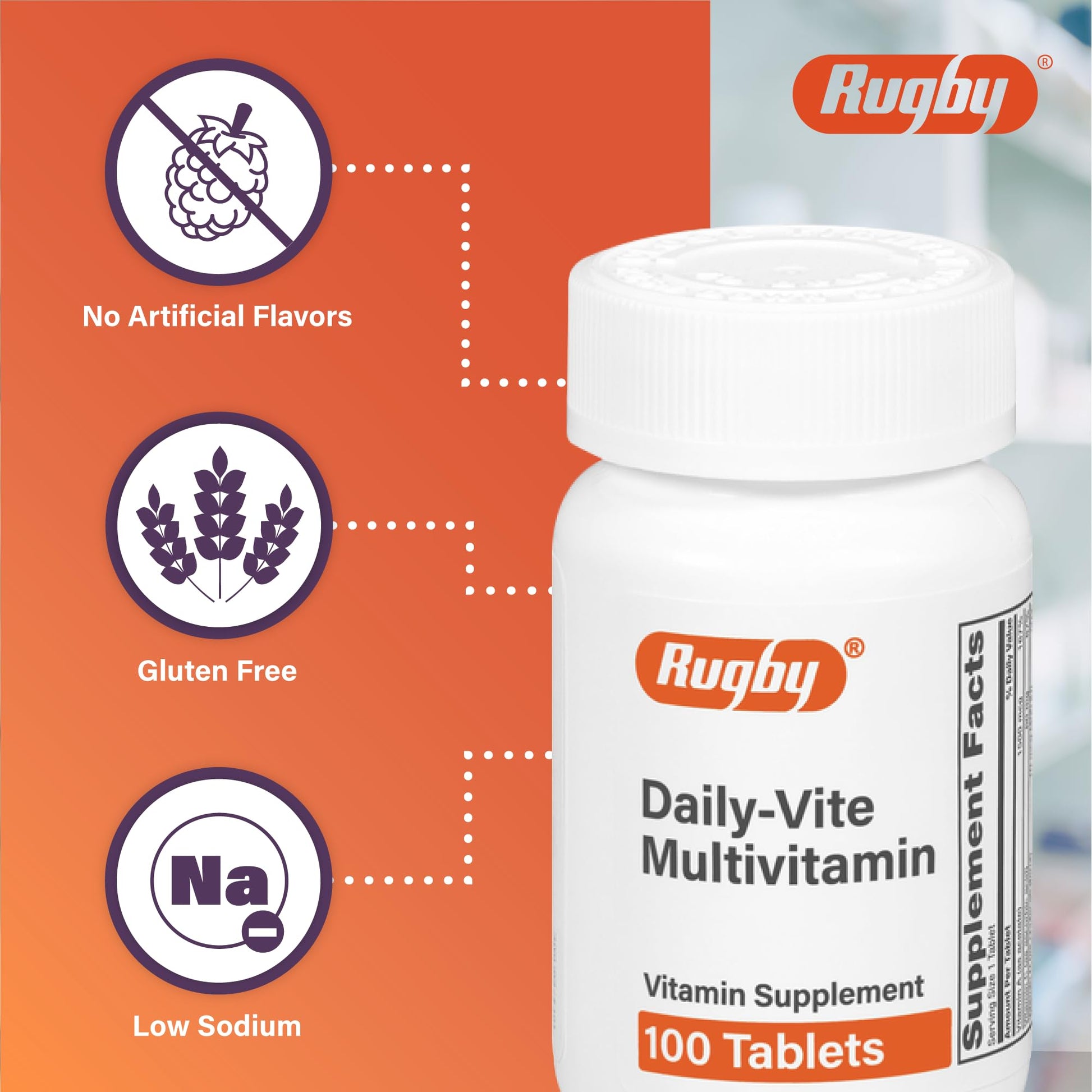 Rugby Daily-Vite Multivitamin - Daily Vitamin Supplement - 100 Tablets (1 Pack) RUGBY LABORATORIES Au supplements