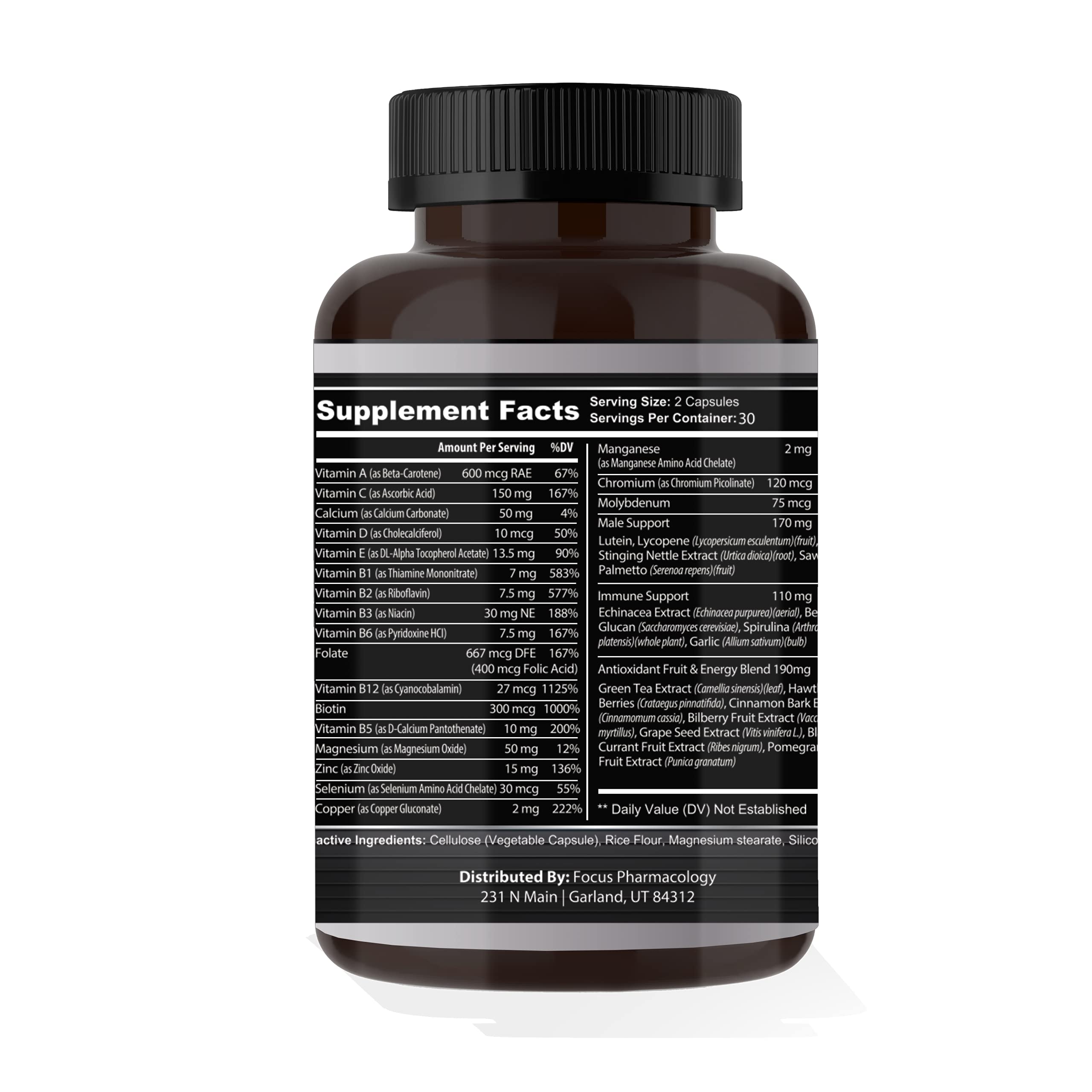 Focus Pharmacology Men's Daily Super Multi-Vitamin for Men - 60 Ct Blend of Vitamins, Minerals, Plus Herbs for Prostate Health and General Energy/Focus Focus Pharmacology Au supplements