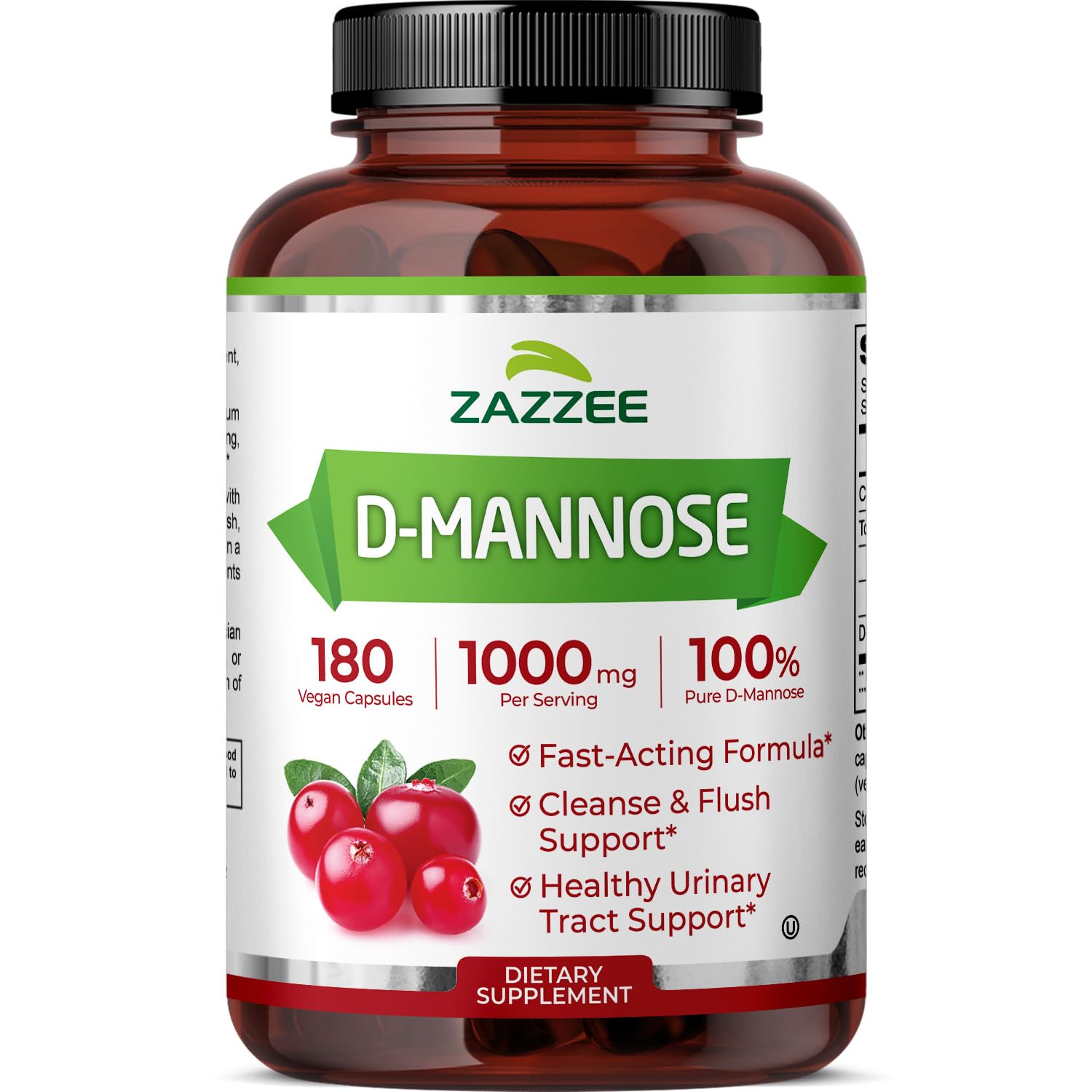 Zazzee D-Mannose, 1000 mg per Serving, 180 Vegan Capsules, 3 Month Supply, Potent & Fast-Acting, Certified Kosher, 100% Pure, All-Natural Urinary Tract Health Support, 100% Vegetarian, Non-GMO Zazzee Au supplements