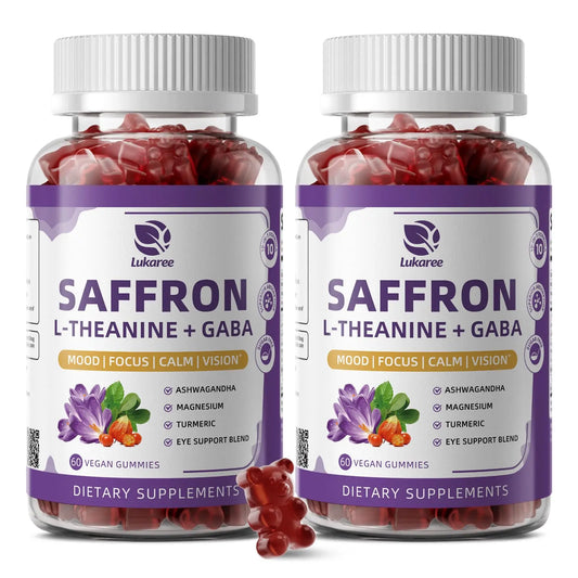 10-in-1 Saffron Supplements Gummies - Saffron Extract 88.5 mg with L-Theanine, GABA, Ashwagandha, Turmeric,Magnesium – Mood, Focus, Vision Support & Cortisol Balance, Sugar Free, Vegan, 60 Counts LukareeAU supplements