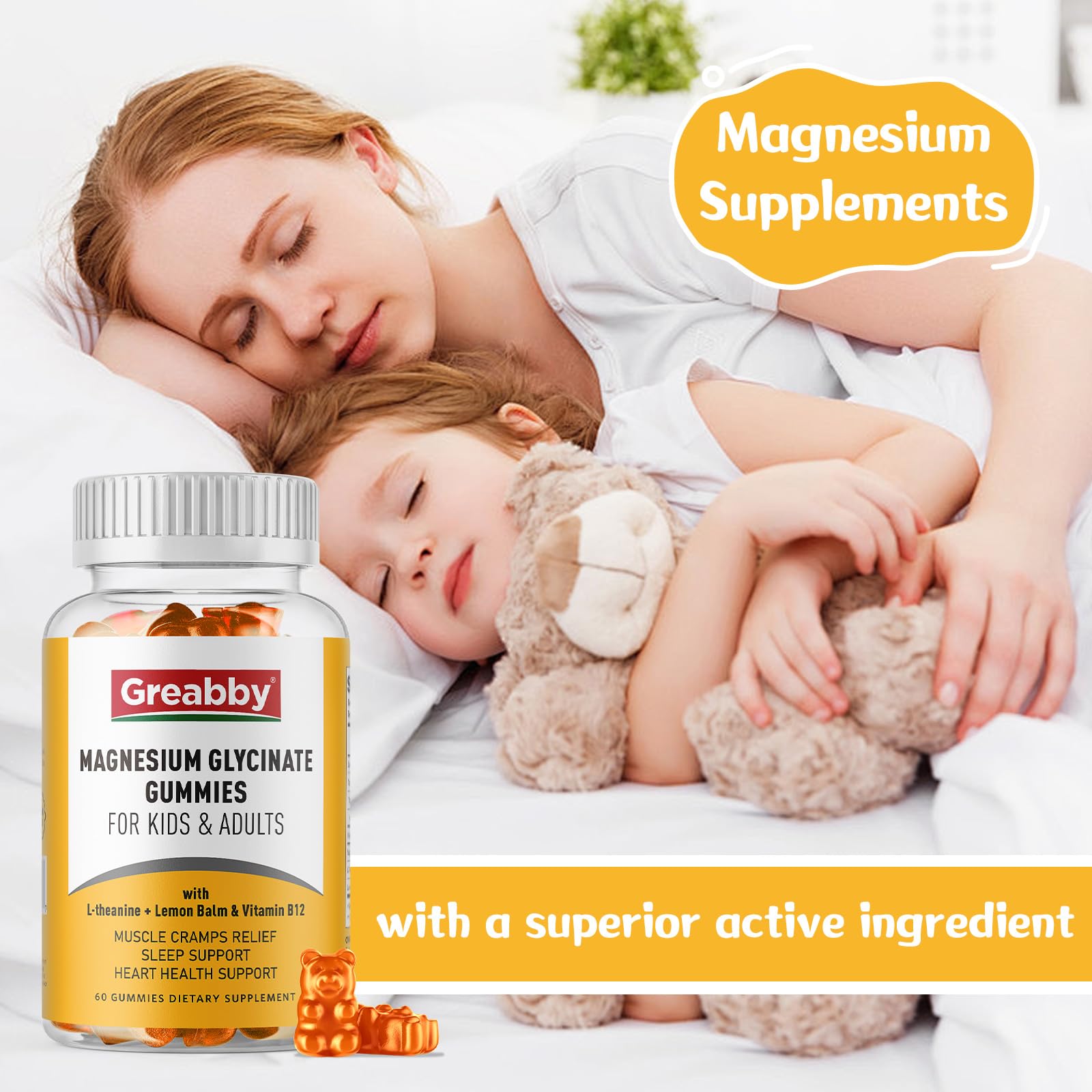 Magnesium Glycinate Gummies for Kids & Adults - Magnesium Glycinate 300mg Chewable Supplement - Promotes Sleep, Muscle, Relaxation (60Count) GREABBY Au supplements