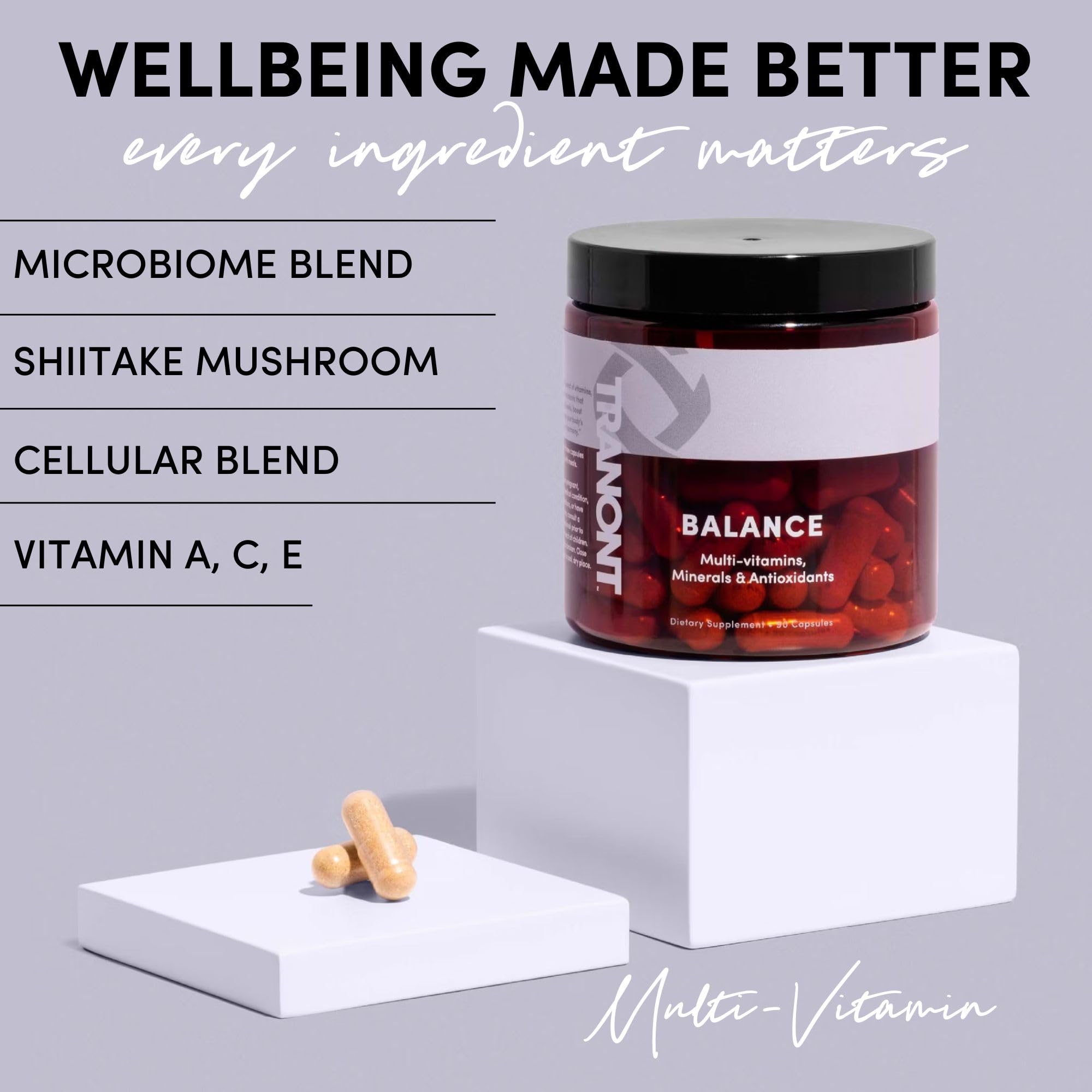 Tranont Balance | 90 Count | Multi-Mineral & Vitamin Capsules for Adults | Vitamin C, A, and E Magnesium, Zinc, Calcium, and Iodine | Boosts Immunity, Energy, and Digestion | Gluten Free, Vegetarian Tranont Au supplements