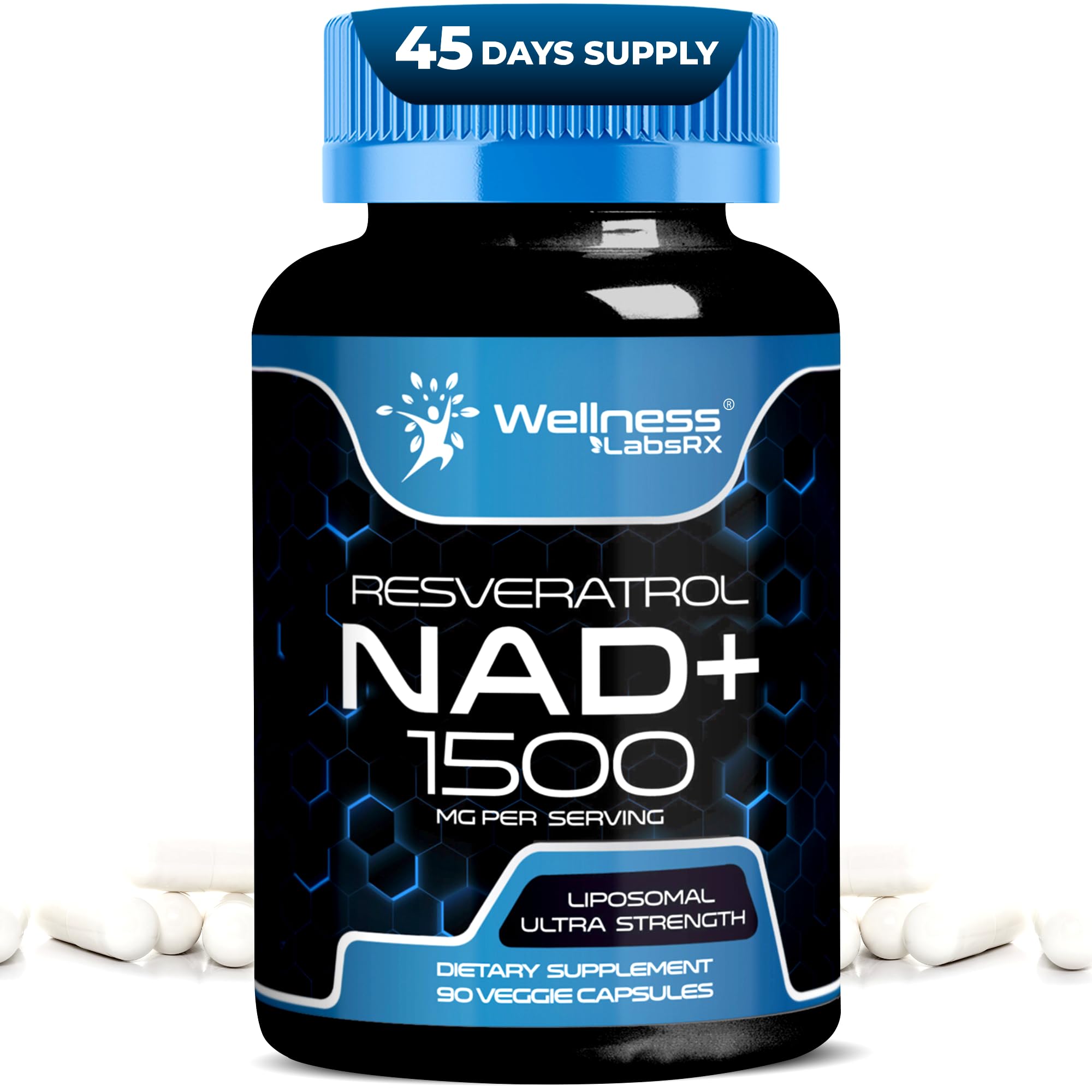 WELLNESS LABSRX Liposomal NAD Supplement, 1500mg - USA Made, NAD Resveratrol Supplement for Women and Men, NAD+ Support Cellular Health, Energy & Anti Aging - 90 Count WELLNESS LABSRX Au supplements