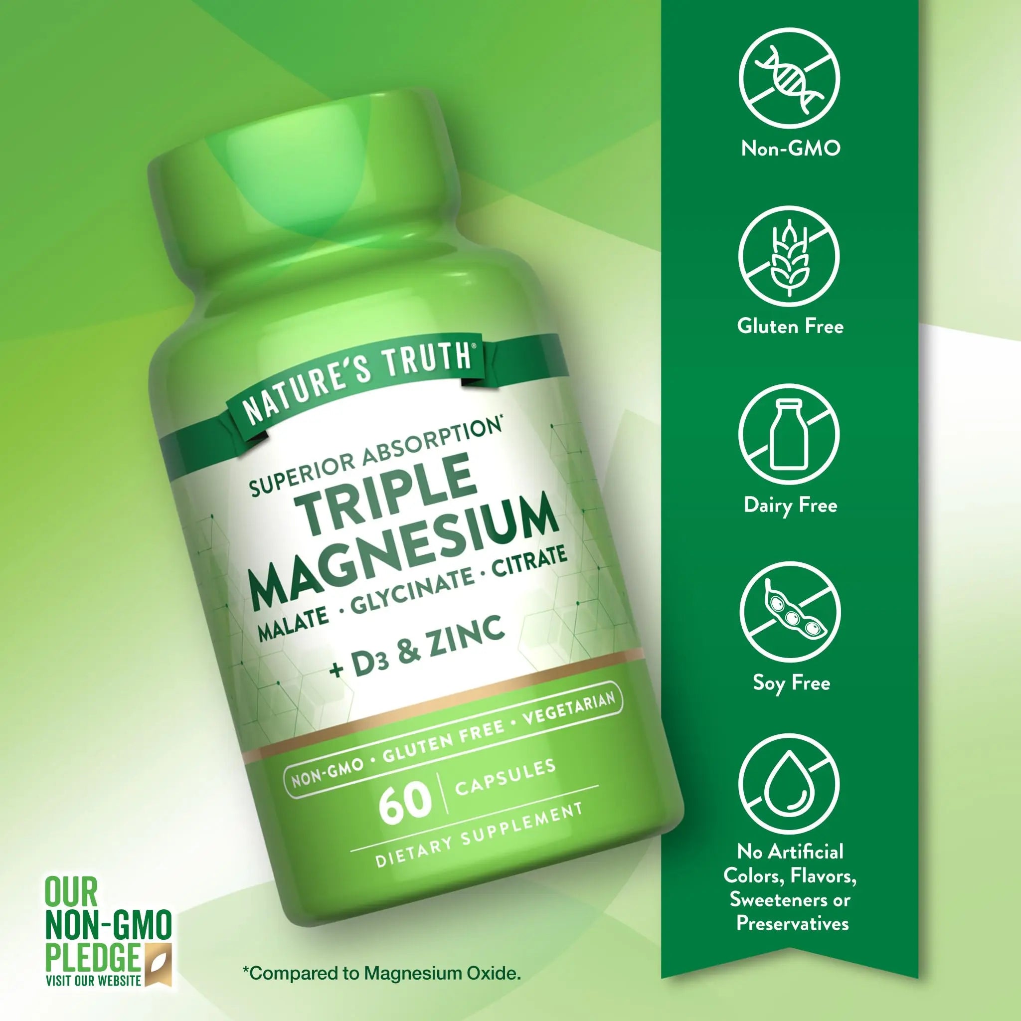 Nature's Truth Triple Magnesium Complex Supplement | 60 Capsules | Glycinate, Citrate & Malate | with D3 & Zinc | Vegetarian, Non-GMO, & Gluten Free Nature's Truth Au supplements