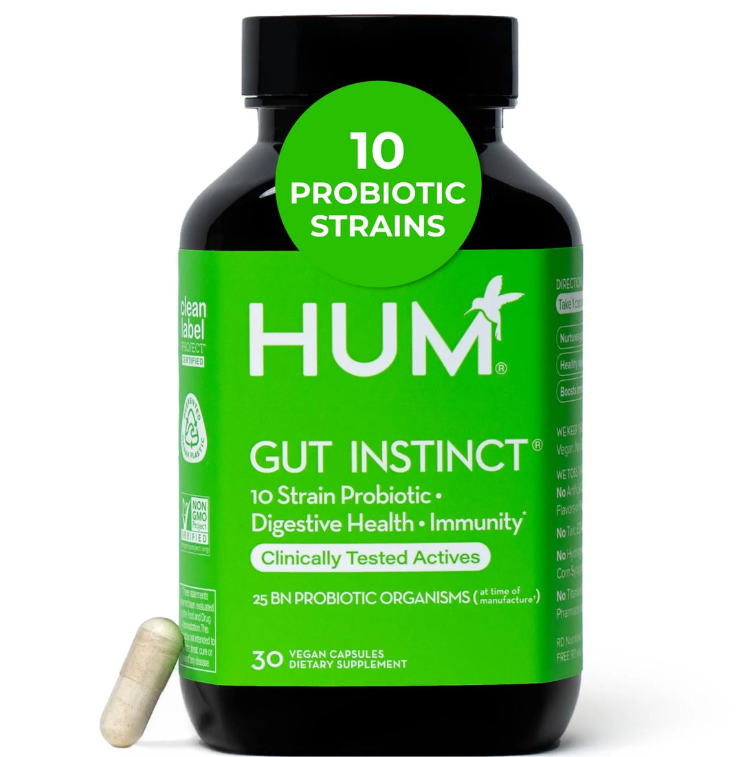 HUM Gut Instinct Daily Probiotics for Women and Men, Digestive Health, Lactobacillus, Bifidobacterium Strains for Immune Support, Probiotic Supplement for Healthy Gut Diversity, 30 Capsules HUM uk supplements