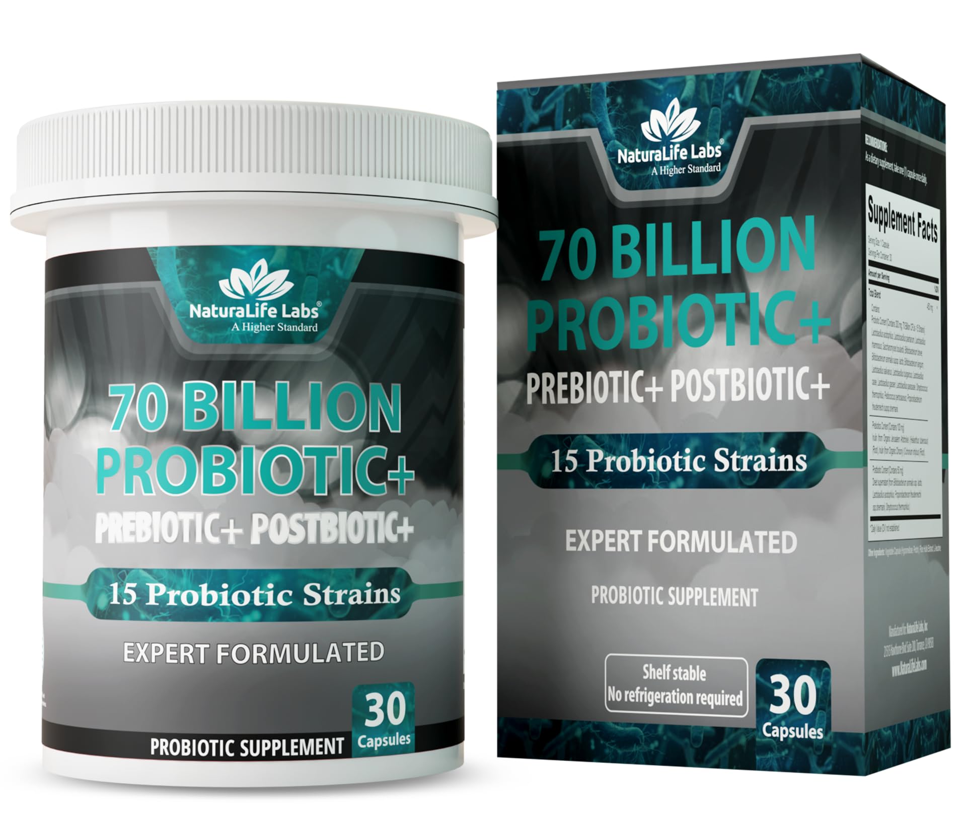 NaturaLife Labs Probiotics 70 Billion CFU – 15 Strains with Organic Prebiotic & Postbiotic – 3-in-1 Formula – 30 Vegan Capsules NaturaLife Labs Au supplements