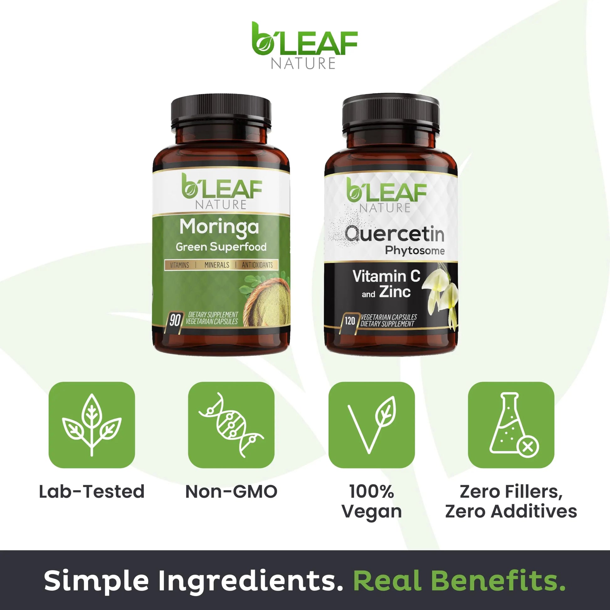 B'LEAF NATURE Moringa and Quercetin Bundle - Non-GMO, Vegan, High Absorption Capsules - 1000mg Quercetin Phytosome Blend + 1000mg Moringa - Natural Energy, Wellness and Immune Support Supplements B'LEAF NATURE Au supplements