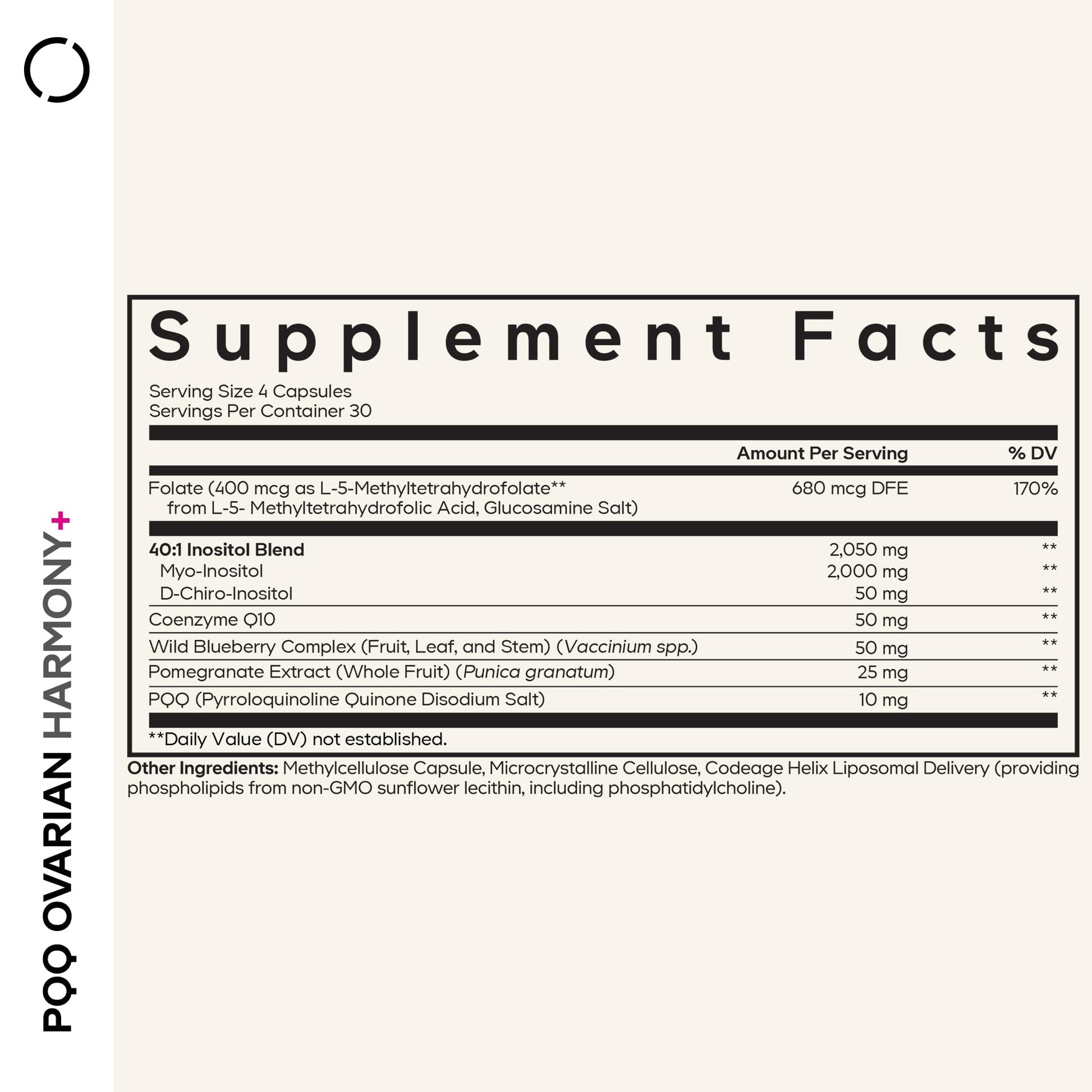 Codeage PQQ Ovarian Harmony+ Supplement - PQQ (Pyrroloquinoline Quinone), Myo-Inositol & D-Chiro-Inositol 40:1 Blend, Folate 5-MTHF, CoQ10, Wild Blueberry - Liposomal Delivery - Non-GMO - 120 Capsules Codeage Au supplements