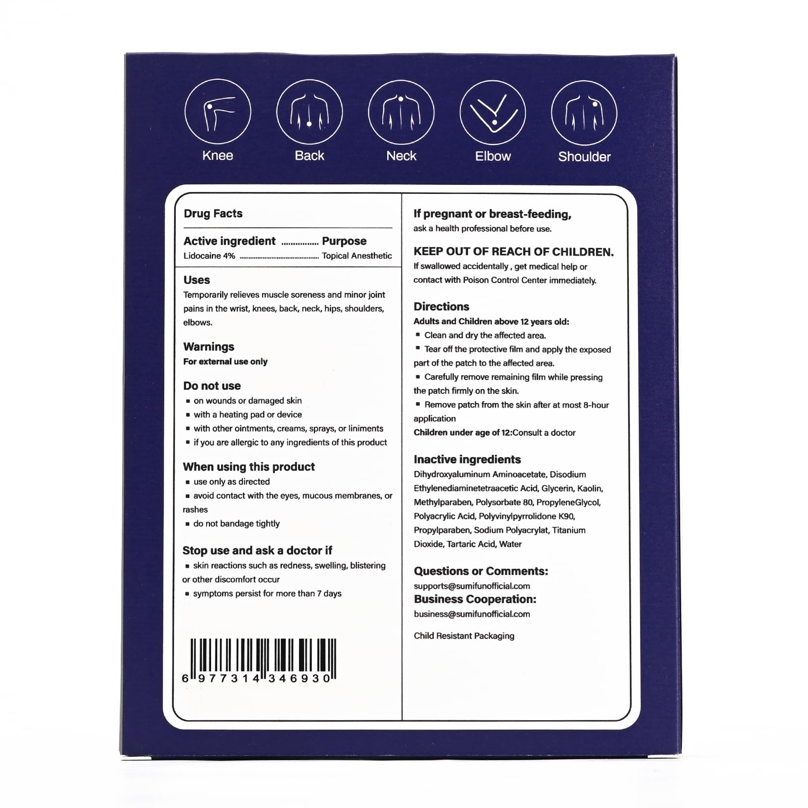 Sumifun 4% Lidocaine Patches Maximum Strength - 12 Count Pain Relieving Gel Patch for Muscle Soreness, Back Ache, Knee, Neck & Joint Pains - Topical Analgesic (Large, Count, 12) Sumifun Au supplements