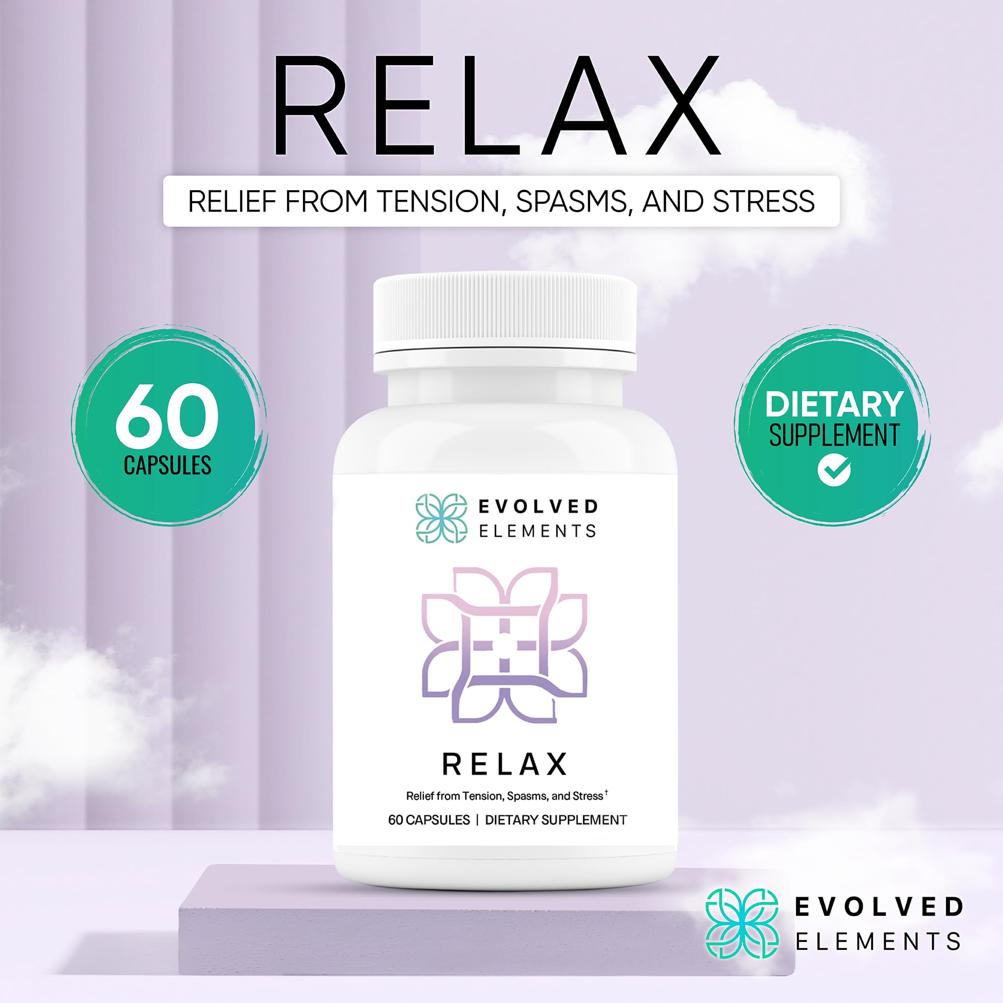 Evolved Elements All-Natural Muscle Relaxer | 60 Capsules | Spasm Relief with Magnesium, Passion Flower, and Valerian Root | Relieves Muscle Spasms, Tension, and Promotes Calmness Evolved Elements Au supplements