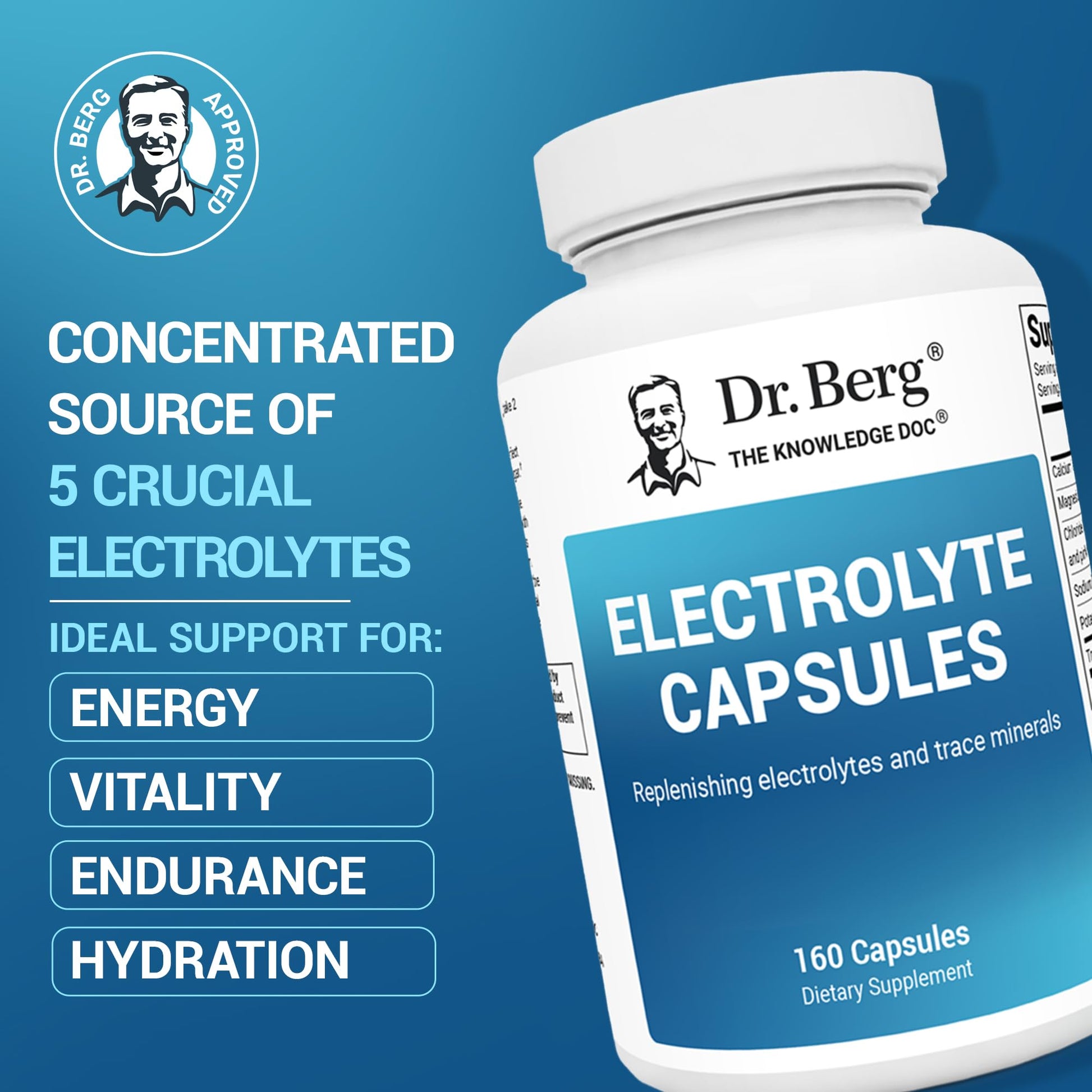Dr. Berg Electrolyte Capsules - Electrolyte Supplements for Supporting Energy, Endurance, and Hydration - Sugar Free, No Maltodextrin, Keto Friendly - 160 Caps Dr. Berg Nutritionals Au supplements