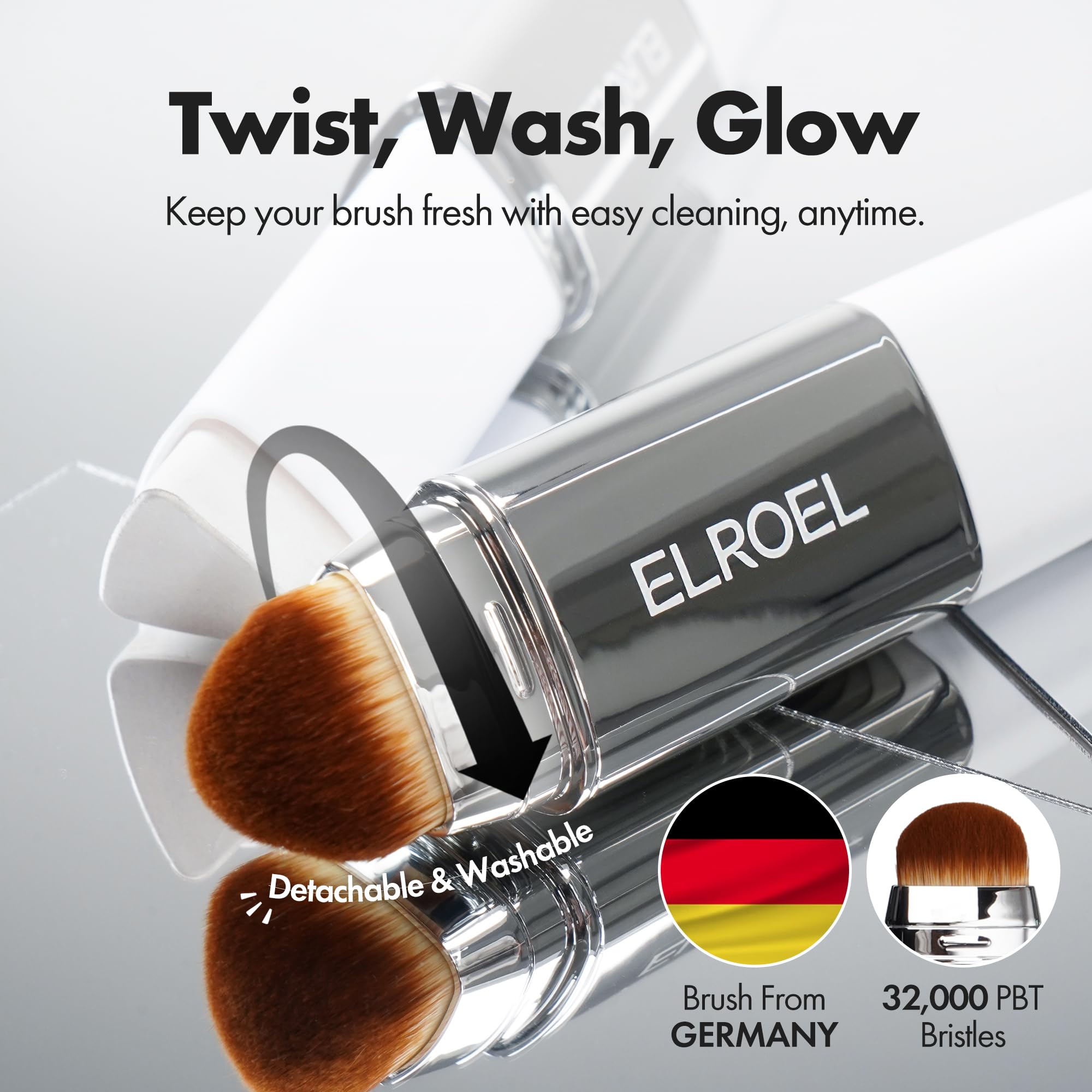 ELROEL Blanc Cover Cream Stick V White - Korean Color-Changing Foundation Stick with Volufiline - Medium to Full Coverage Dewy Finish Base Makeup - Dual-Ended with Detachable Brush (202 Natural) ELROEL Au supplements