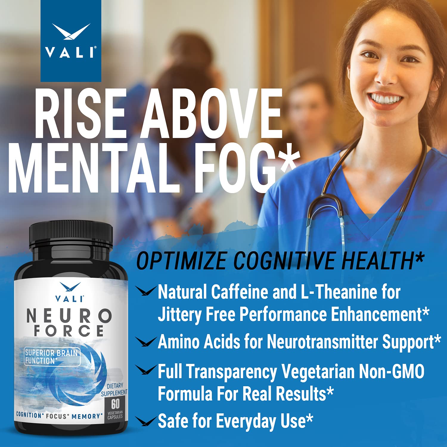 VALI Neuro Force Brain Booster Supplement for Focus, Memory, Clarity & Energy. Extra Strength Nootropic Cognitive Function Support for Mental Performance. with Natural Caffeine. 60 Veggie Capsules VALI Au supplements