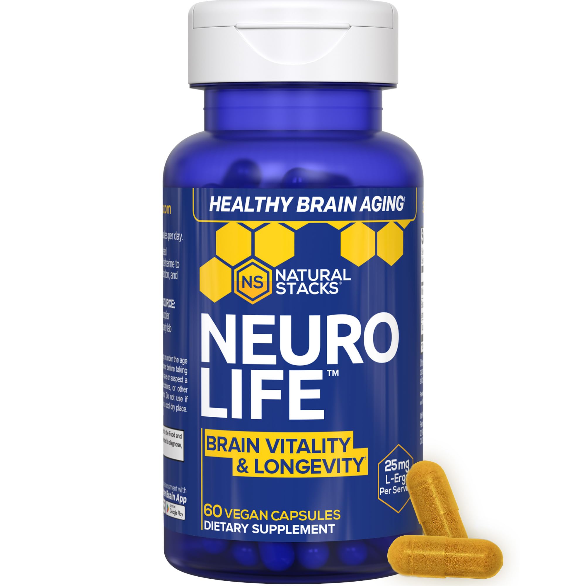 NeuroLife Longevity Supplement - 500mg Taurine & 400mg Berberine Supplement - Clinically Tested MitoPrime L-Ergothioneine - Brain Support for Cognitive Vitality - 60 Berberine Capsules NATURAL STACKS Au supplements