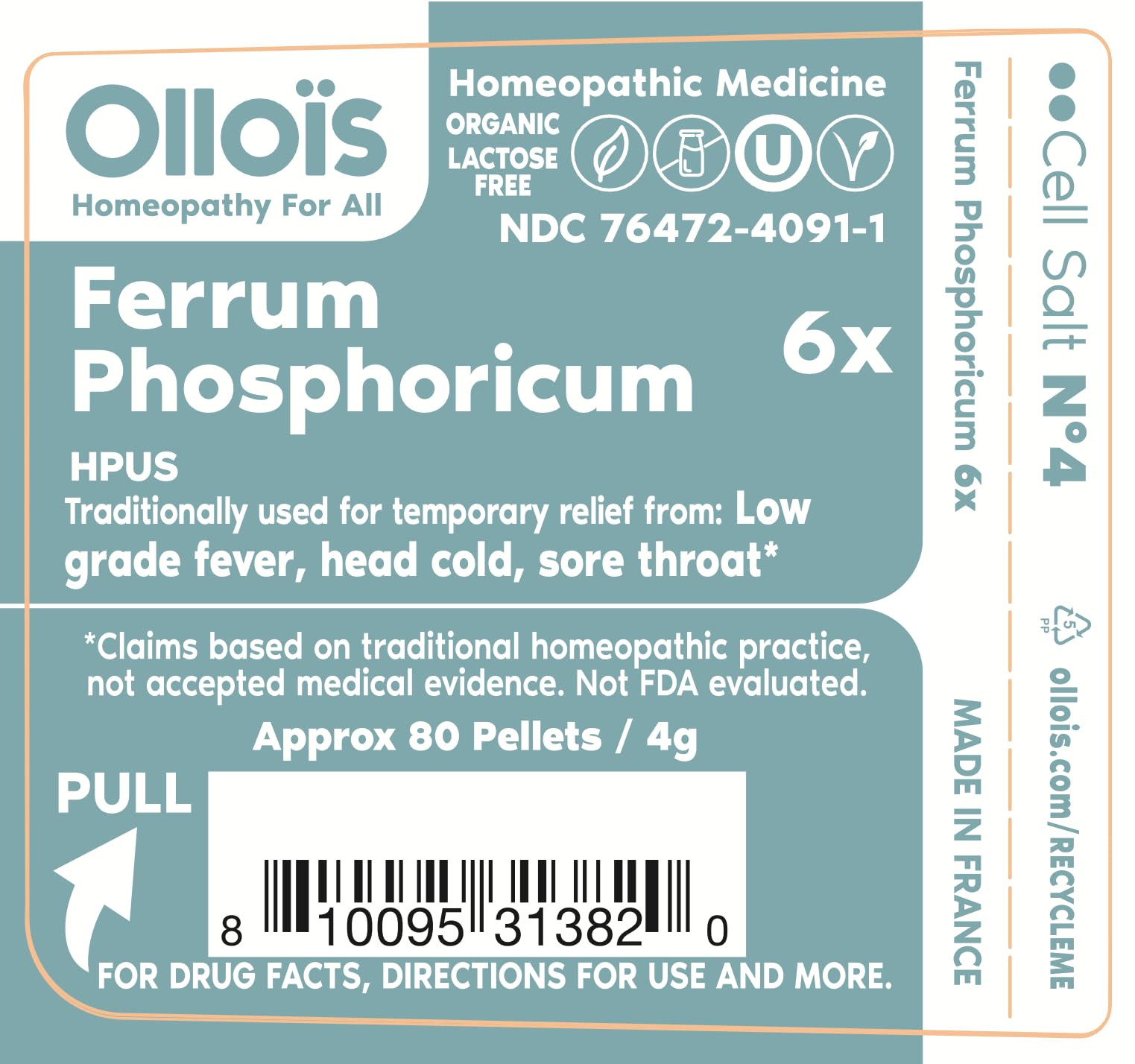 Ferrum Phosphoricum- OLLOIS - Organic & Vegan, Kosher Certified, Cell Salt #4 (Approx. 80 pellets) OLLOÏS Au supplements