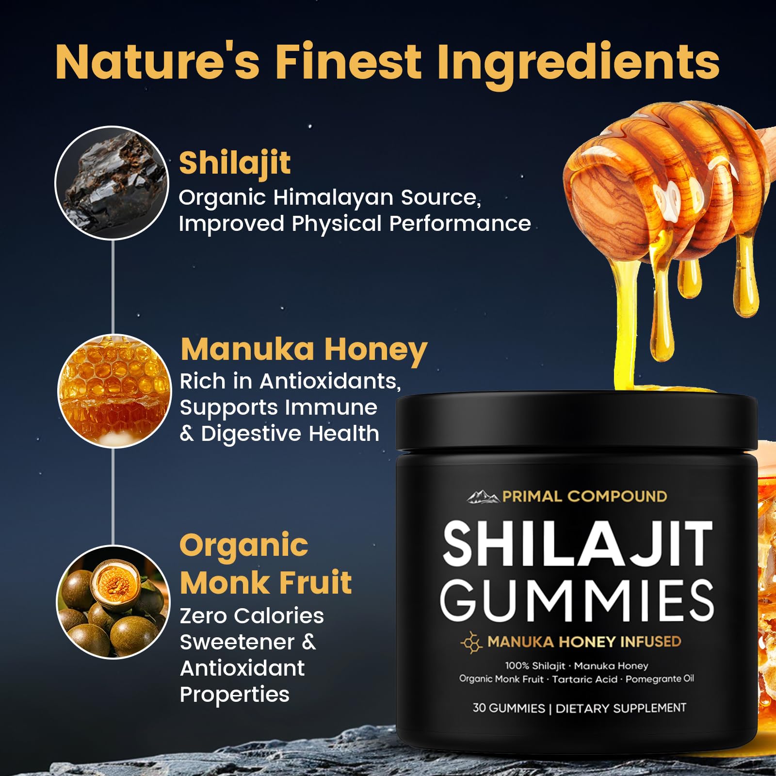TOGOLIUN Primal Compound Shilajit Gummies for Men,with Manuka Honey, Organic Monk Fruit & Fulvic Acid, Shilajit Gummies Energy Supplements, 30 Gummies TOGOLIUN Au supplements