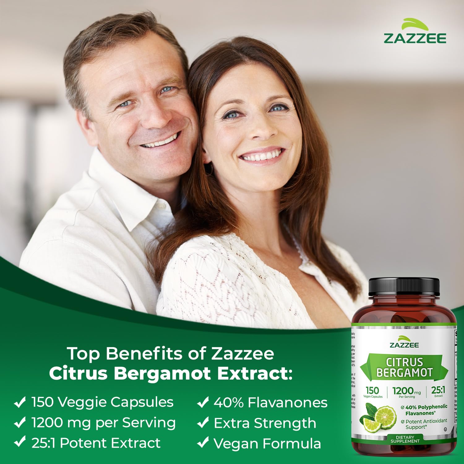 Zazzee Citrus Bergamot 25:1 Extract, 1200 mg Per Serving, 40% Polyphenolic Flavanones, 150 Vegan Capsules, 5 Month Supply, Citrus Bergamia, Antioxidant Support, Certified Kosher, Non-GMO, Made in USA Zazzee Au supplements