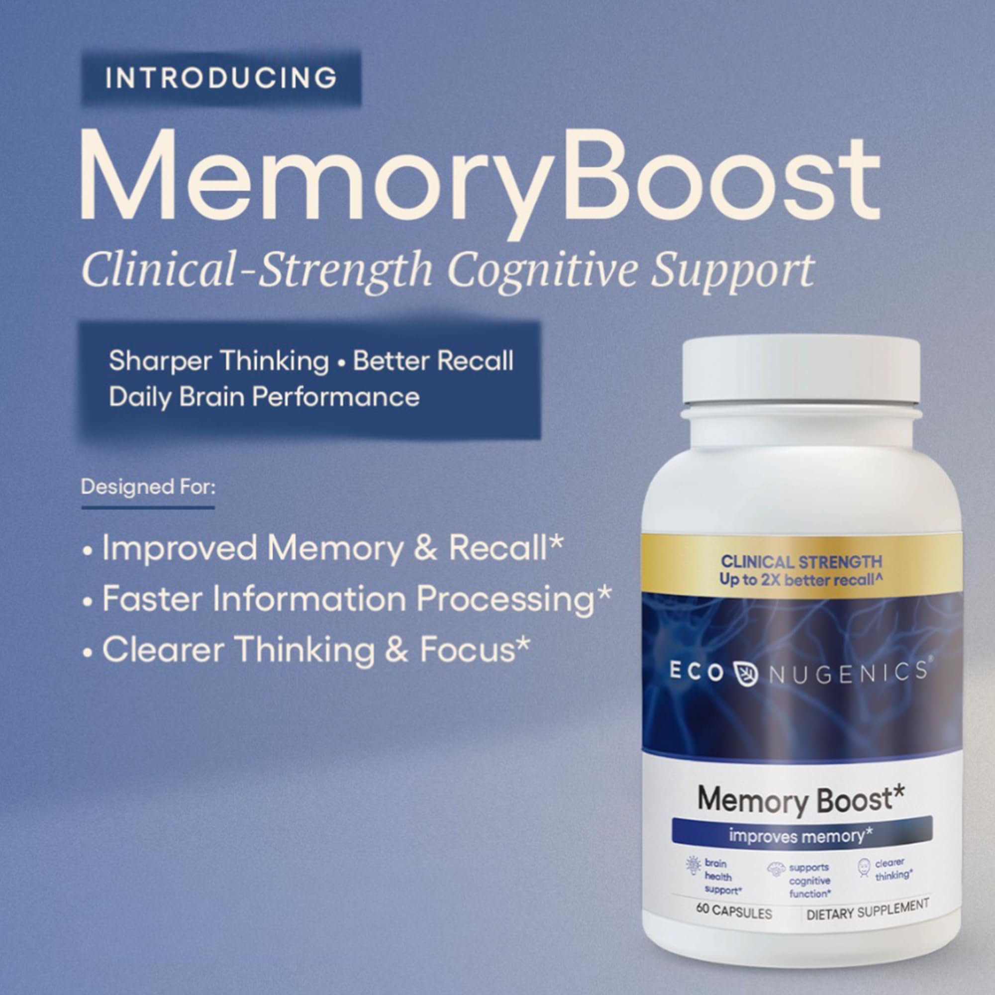 EcoNugenics Memory Boost Supplement – Clinically Studied Ingredients to Support Brain Focus & Health – Nootropic Formula with Bacopa Monnieri, Boswellia Serrata & Ginkgo Biloba Extract – 60 Capsules EcoNugenics Au supplements