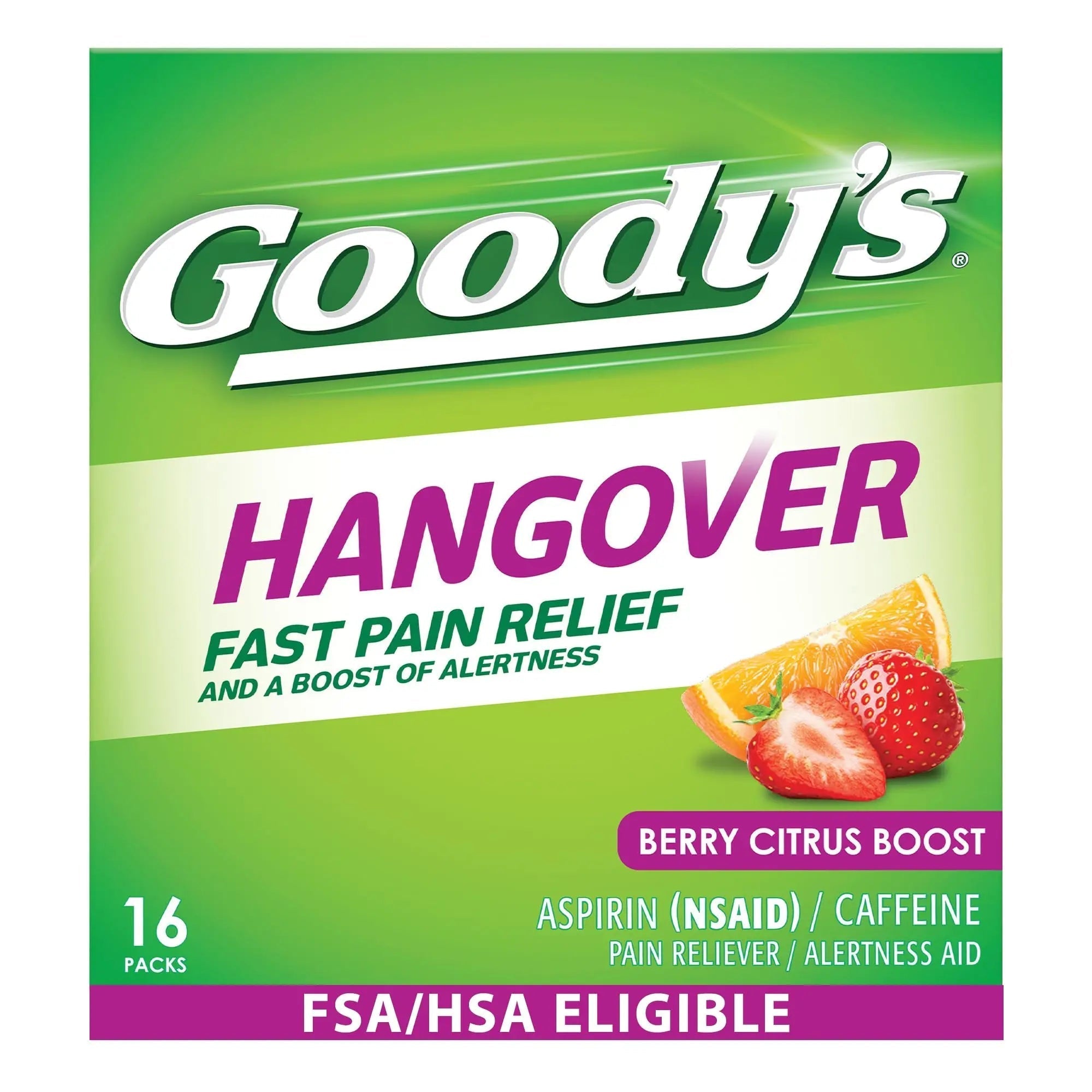 Goody's Hangover Relief Powder, Dual Action Fast Headache Pain Relief with Aspirin and Caffeine, Berry Citrus Flavor, 16 Count Goody's Au supplements