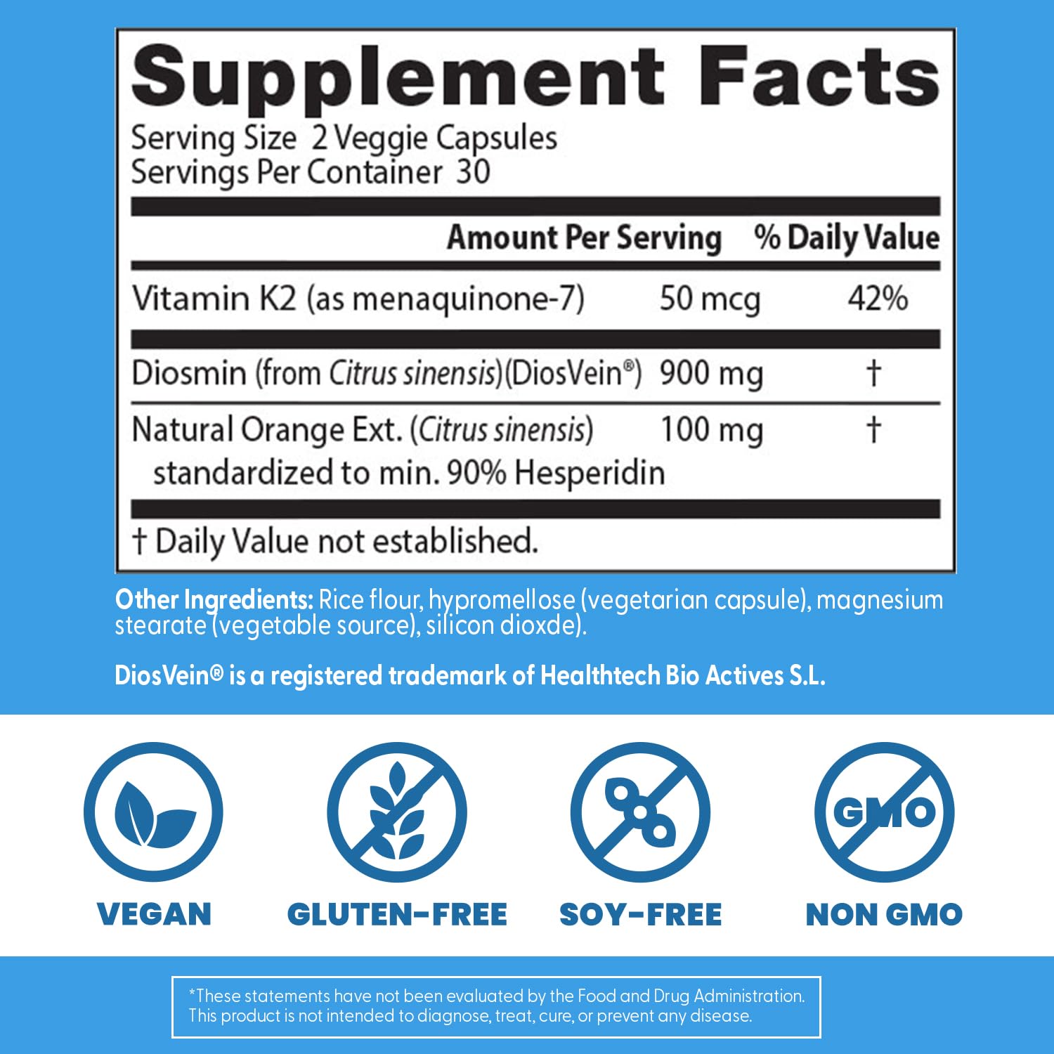 Doctor's Best Vein Support Supplement - Contains Diosmin & Hesperidin, Circulation Support for Legs & Feet, for Men & Women, Formula with Vitamin K2 & Natural Orange Extract, Vegan - 60 Veg Caps Doctor's BEST Au supplements