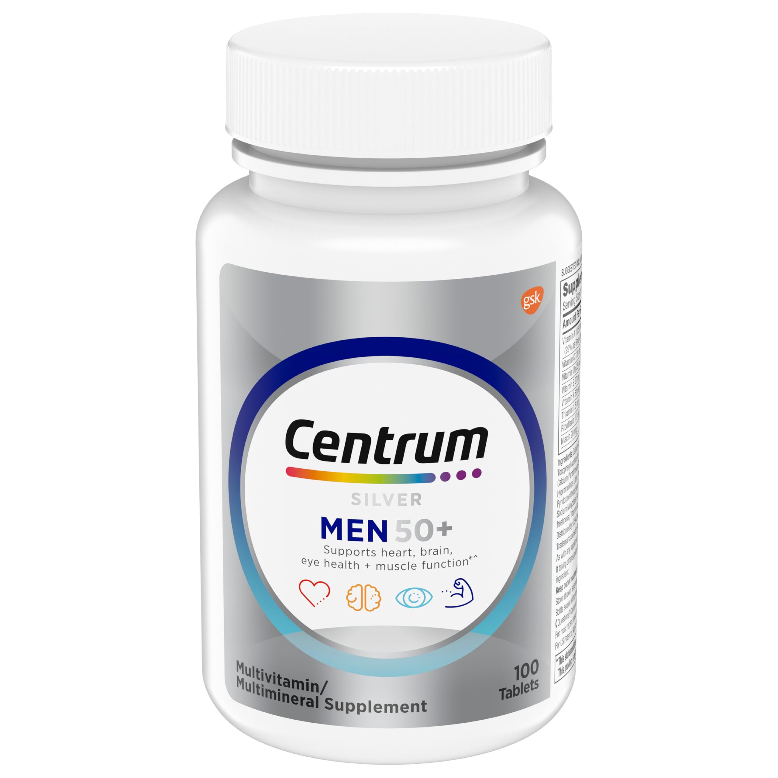 Centrum Silver Multivitamin for Men 50 Plus, Multimineral Supplement, Vitamin D3, B-Vitamins and Zinc, Gluten Free, Non-GMO Ingredients, Supports Memory Centrum Au supplements