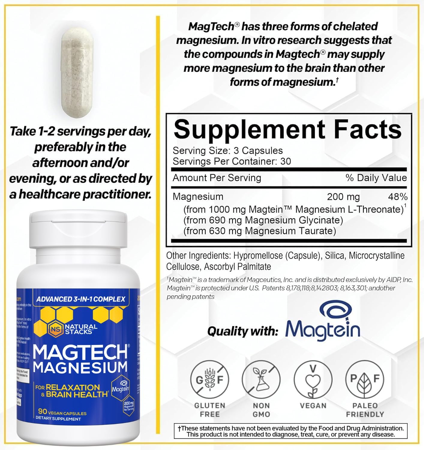 Magtech Magnesium Capsules + Hydration Creatine Powder Lemon Lime Bundle - 3 Forms of Magnesium - Featuring Magtein L-Threonate - Brain Health & Hydration Support* - 44 Total Servings NATURAL STACKS Au supplements