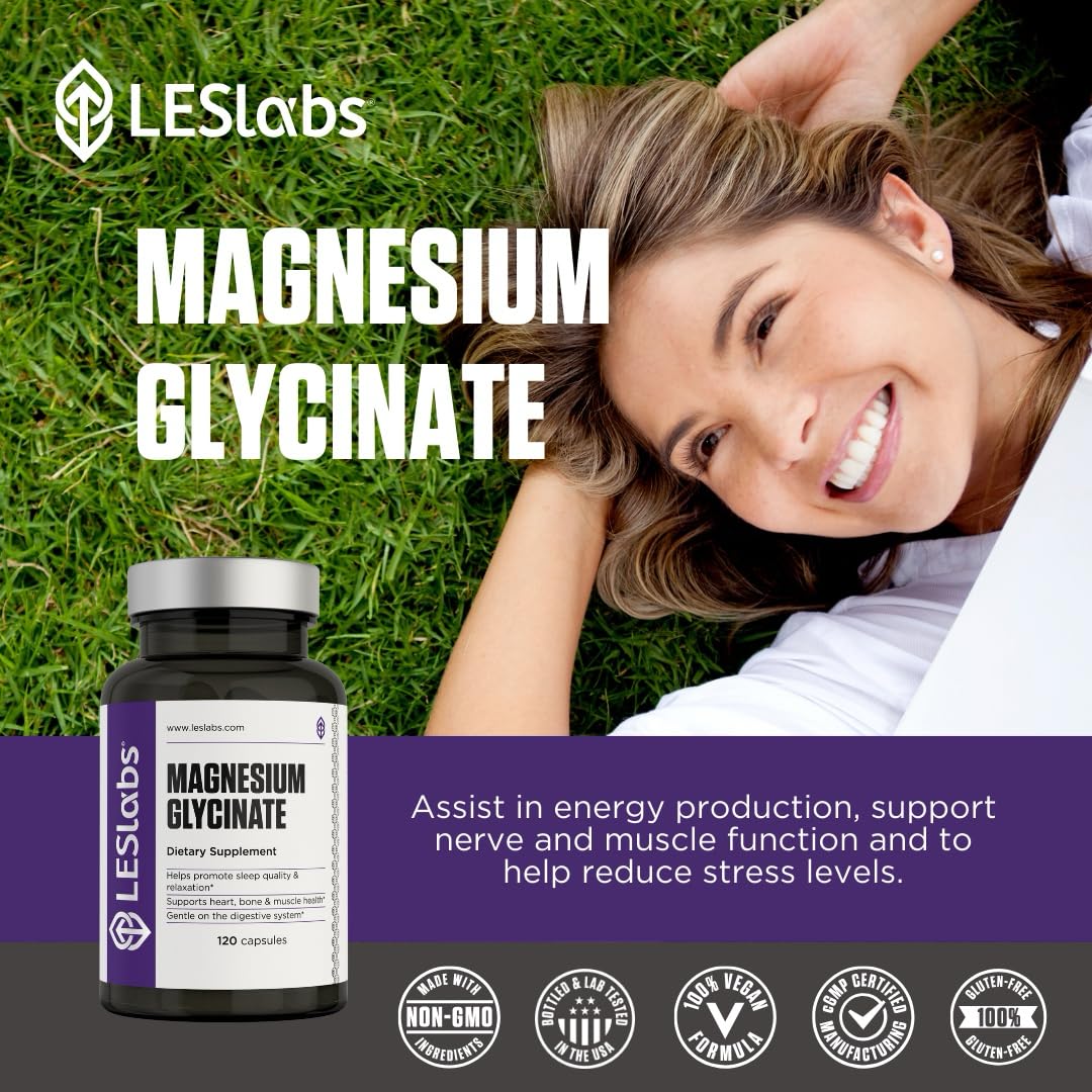 LES Labs Magnesium Glycinate – Supports Restful Sleep, Heart Health, Stress Relief, Metabolism, Nerve & Muscle Function, Gentle on The Digestive System – Non-GMO Supplement – 120 Capsules LES Labs Au supplements