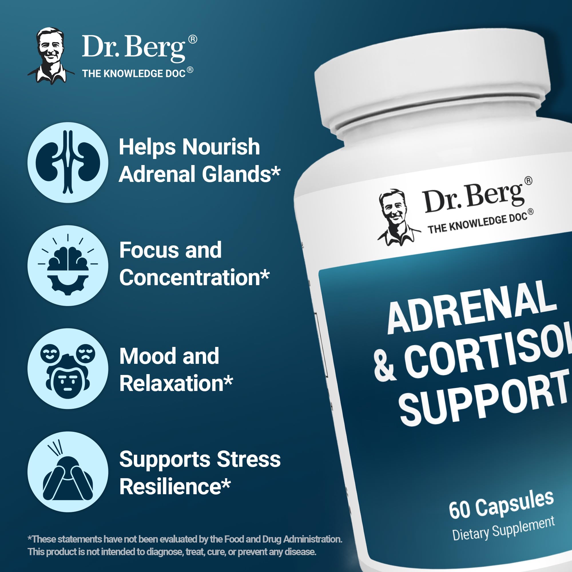 Dr. Berg Adrenal & Cortisol Capsules - Adrenal Supplement & Cortisol Manager - Mood, Focus, Relaxation and Stress Support - Adrenal Supplements with Ashwagandha Extracts - 60 Capsules Dr. Berg Nutritionals Au supplements
