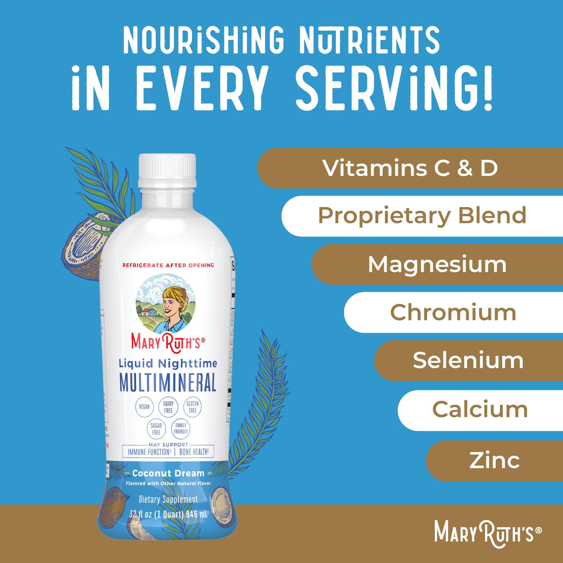 MaryRuth Organics Liquid Nighttime Multimineral | No Melatonin | Bedtime Routine | Magnesium Citrate | Calcium | Zinc | Vitamin D3| Available in 4 Flavors - Vegan | Sugar Free | Gluten Free | 32 Oz MARYRUTH'S Au supplements