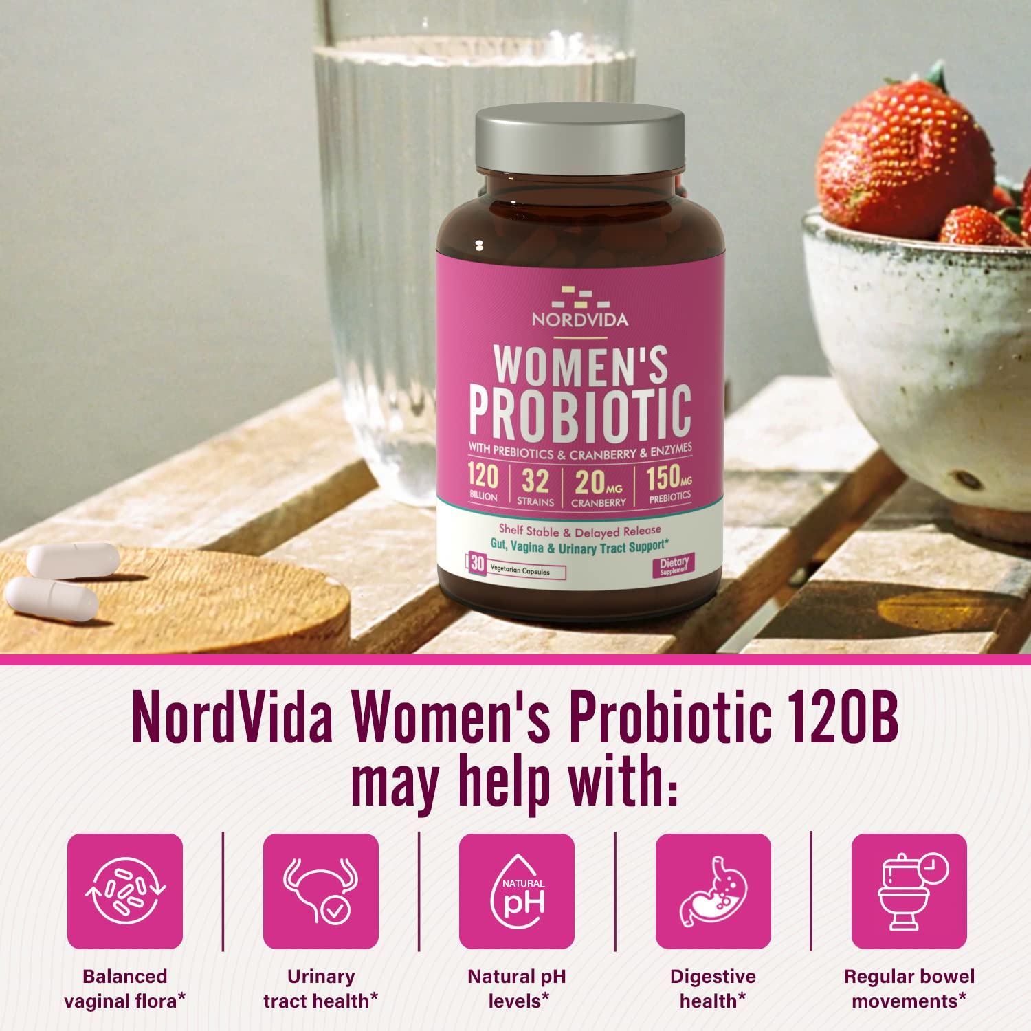 NordVida Women's Probiotic, 120 Billion & 32 Strains, Shelf Stable Probiotic for Gut Nordvida Au supplements
