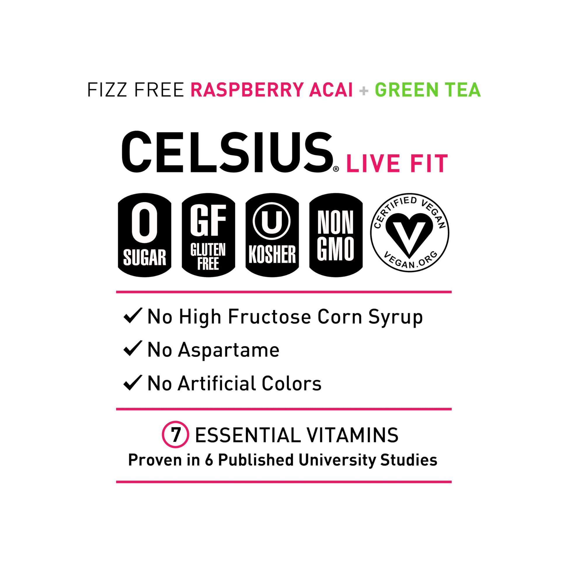CELSIUS Raspberry Acai Green Tea, Functional Essential Energy Drink 12 Fl Oz (Pack of 12) Packaging may vary CELSIUS Au supplements