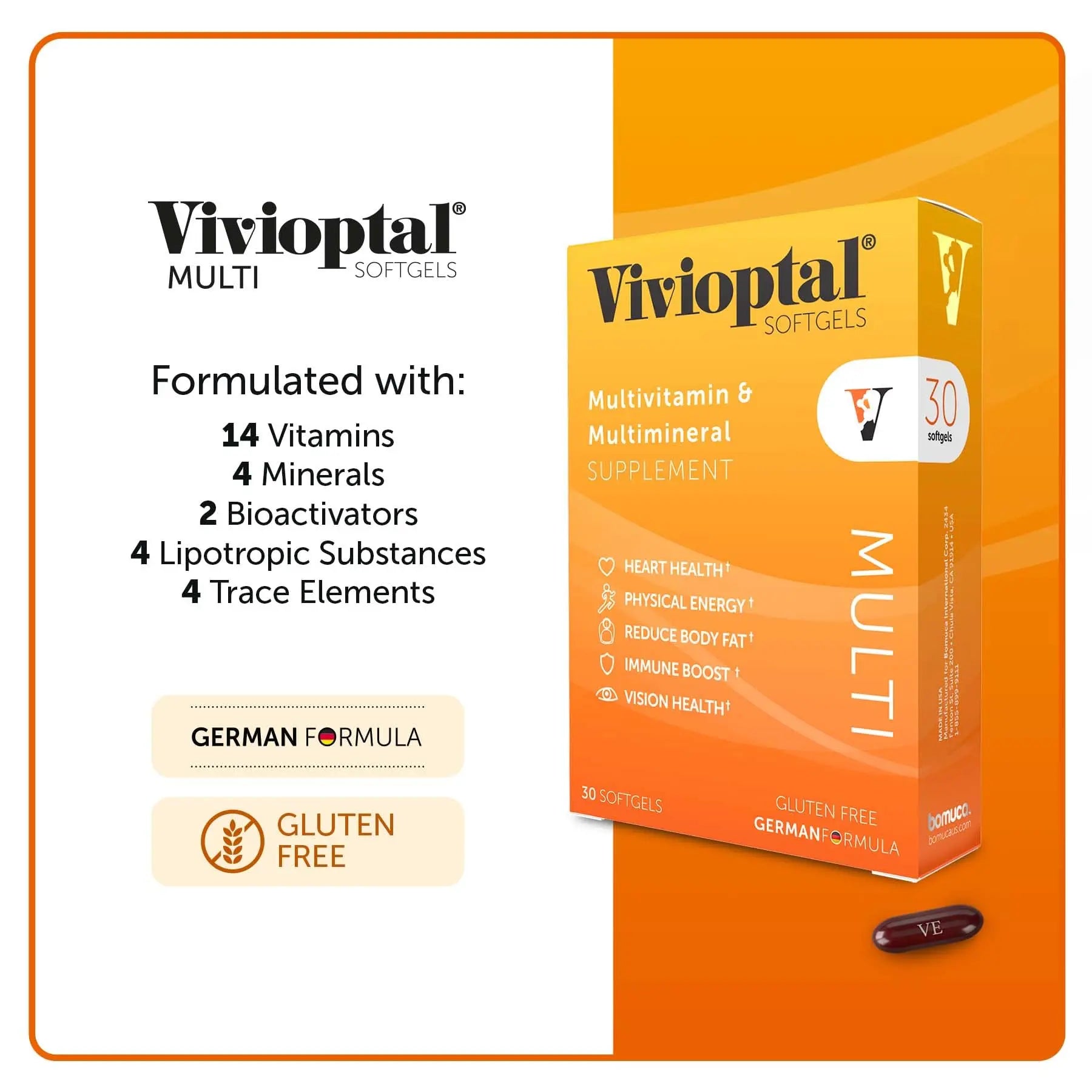 Vivioptal Multi, 30 Softgels, Multivitamin & Multimineral, Gluten Free, German Formula Vivioptal Vitamins Au supplements