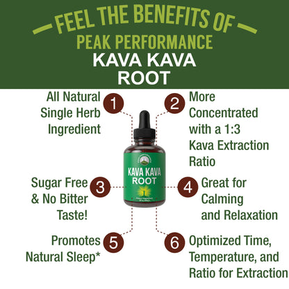 Peak Performance Kava Kava Root Extract Calming Liquid Drops More Concentrated - 1:3 Extraction Ratio. Vegan Supplement Aid for Relaxation, Natural Sleep. Sugar Free Gluten Free USA Tested Tincture Peak PerformanceAu supplements