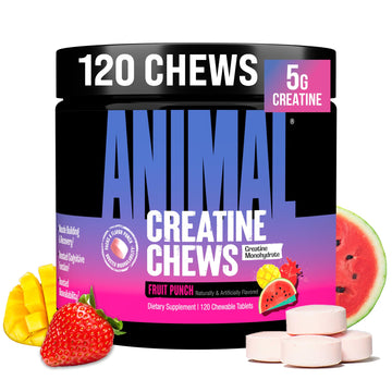 Animal Creatine Chews Tablets - Enhanced Creatine Monohydrate with AstraGin to Improve Absorption, Sea Salt for Added Pumps, Delicious and Convenient Chewable Tablets - Fruit Punch Animal Au supplements