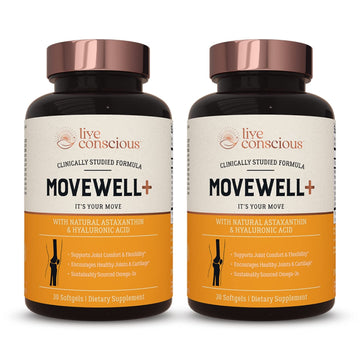 Live Conscious Joint Health Supplement - MoveWell Plus Antarctic Krill Oil, Natural Astaxanthin and Hyaluronic Acid | Outperforms Glucosamine (2 Pack) Live Conscious Au supplements