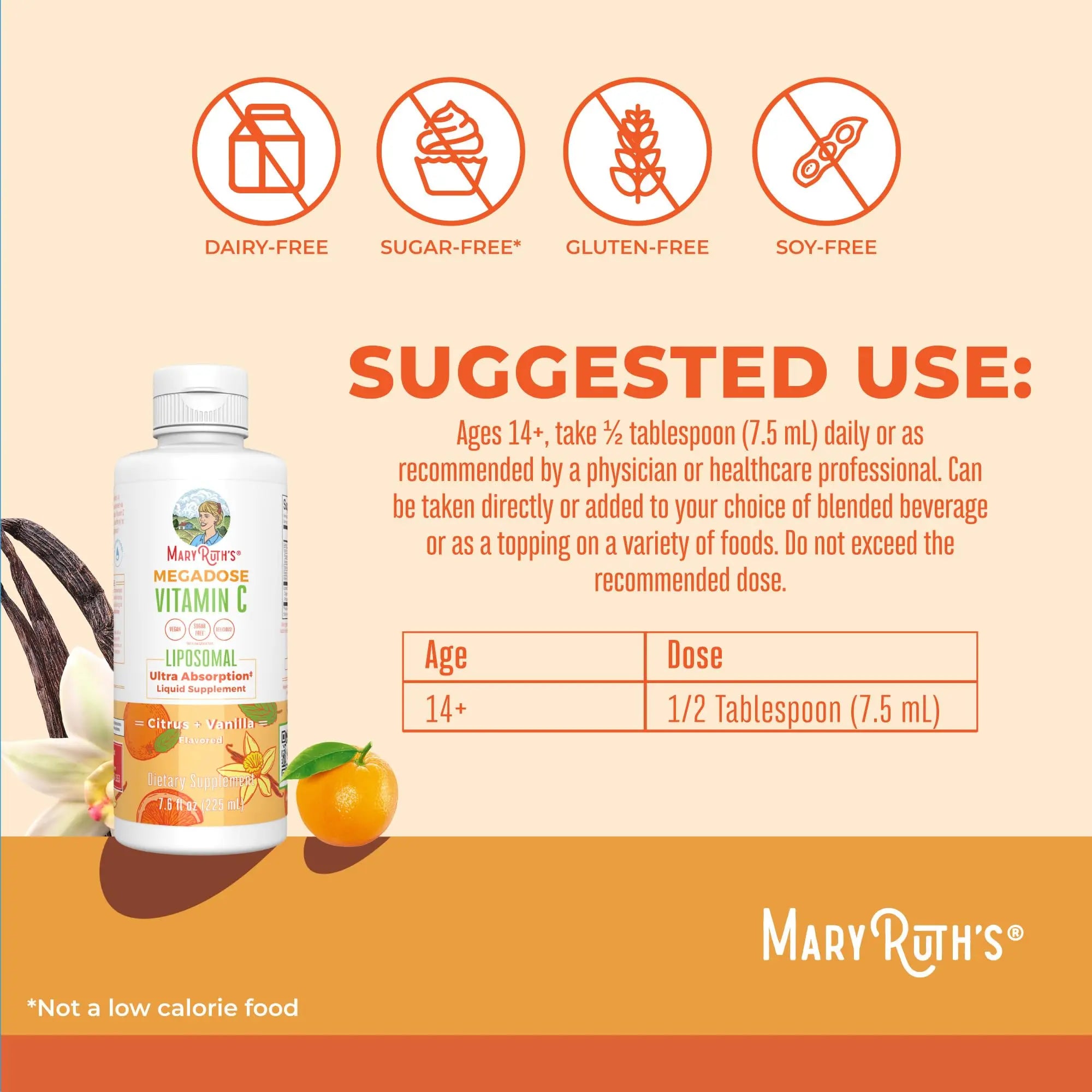 MaryRuth's Megadose Liquid Vitamin C Liposomal | 500 mg Per Serving | Ultra Absorption | Immunity | Antioxidant Support | Collagen Formation | Vegan | Gluten Free | Sugar Free | 7.6 Oz | 30 Servings MARYRUTH'S Au supplements
