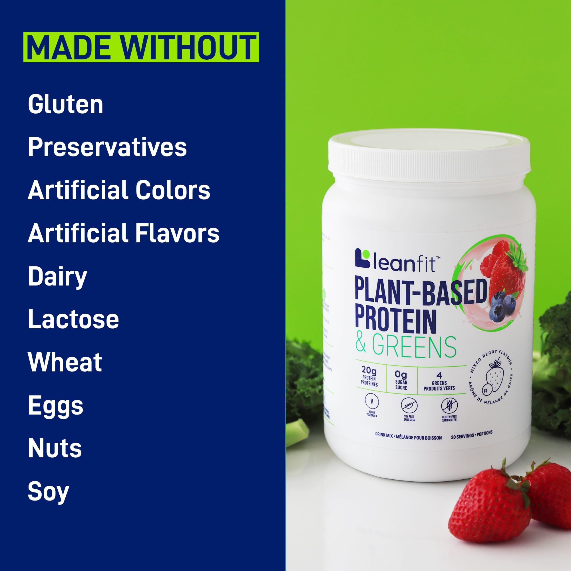 LeanFit Plant-Based Protein & Greens, Natural Berry, 20g Protein, 19 Servings, 1.25 Pound LeanFit Au supplements