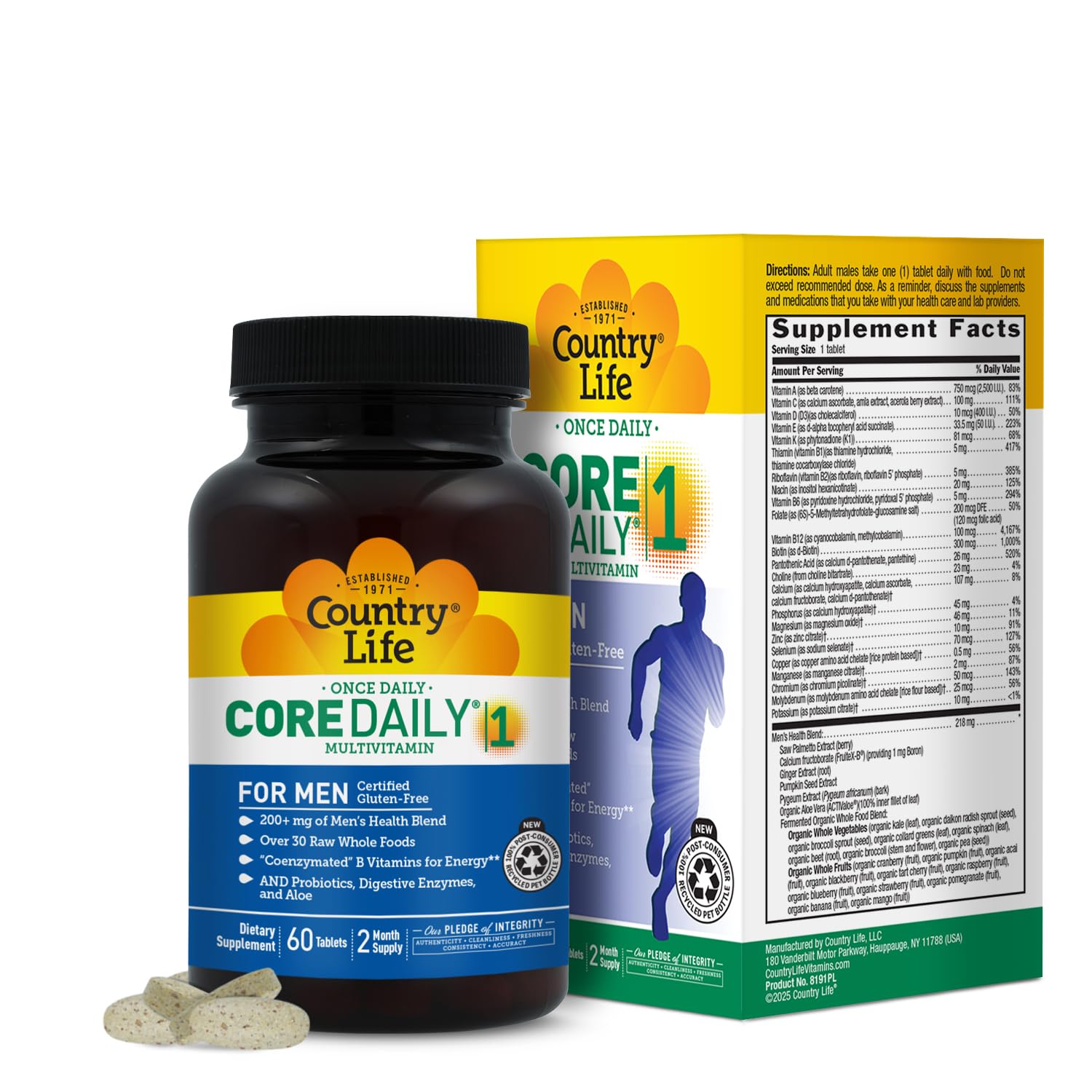 Country Life Core Daily-1 for Men - Multivitamin with Probiotics, Saw Palmetto, Pumpkin Seed Extract, and Coenzymated B Vitamins - Gluten-Free and Vegetarian - 60 Tablets Country Life Au supplements