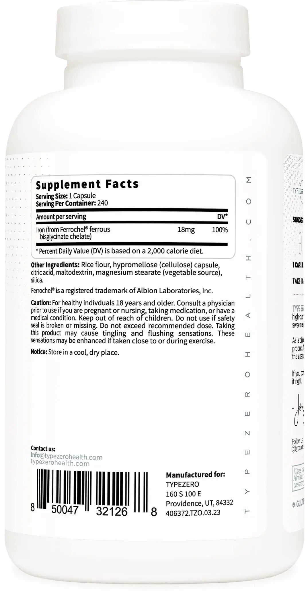 Type Zero Iron Chelate Capsules (18 MG, 240 CAPS) from Ferrochel Ferrous Bisglycinate Chelate - Non-GMO and Gluten Free Type Zero Au supplements