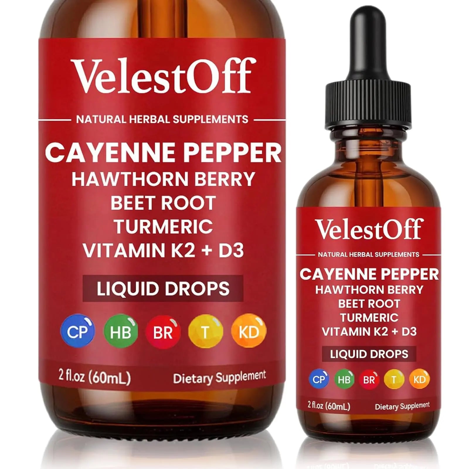 Velestoff Cayenne Pepper Drops, Cayenne Circulation Blend with Hawthorn Beet Root Turmeric Vitamin K2 D3 - Vegan, Non-GMO - 2FL.OZ (1 PCS) Velestoff Au supplements