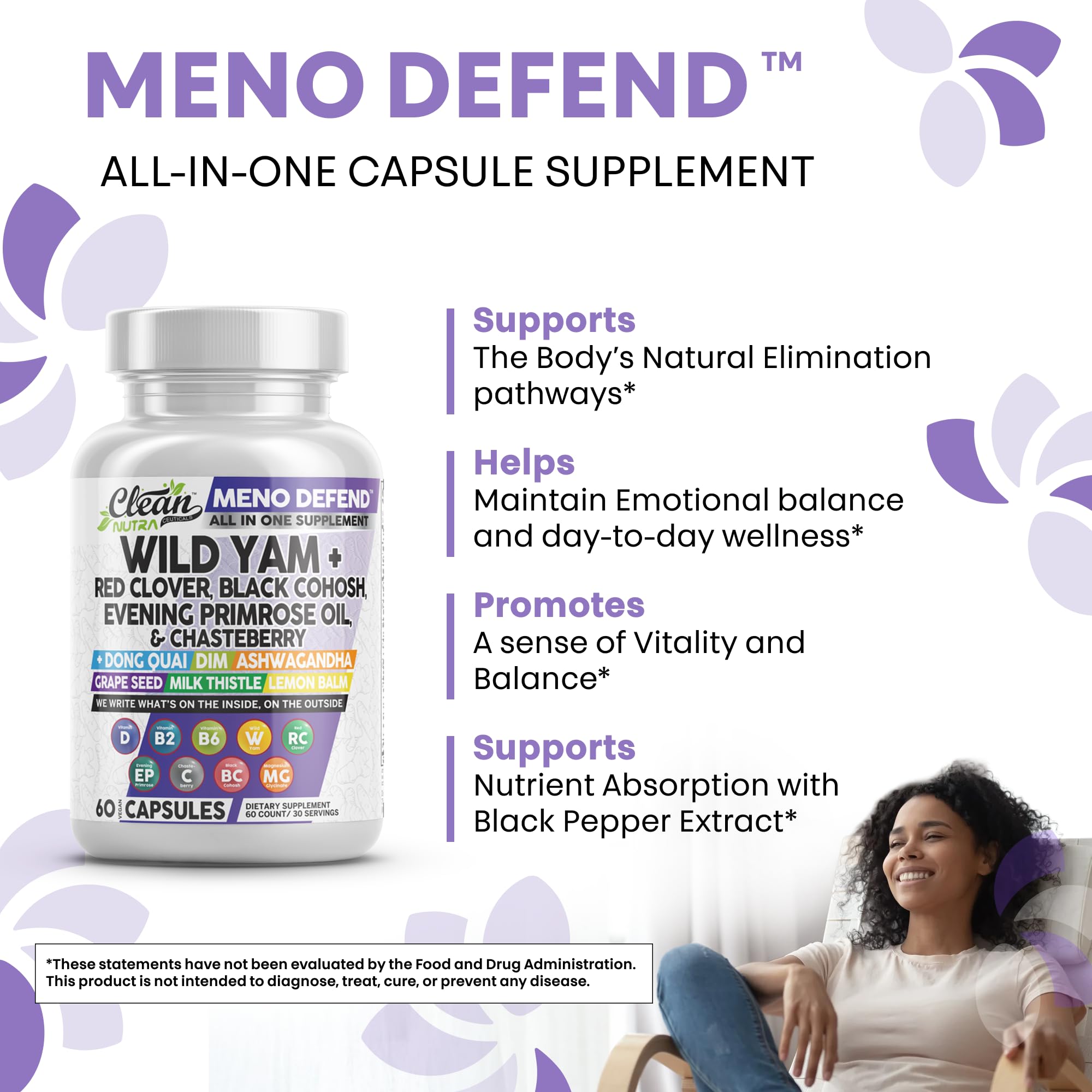 Clean Nutra Wild Yam Root Capsules with Red Clover Black Cohosh Evening Primrose Oil Chasteberry Dong Quai DIM Ashwagandha Grape Seed Extract Milk Thistle Lemon Balm and more Hormone Balance For Women Clean Nutraceuticals Au supplements