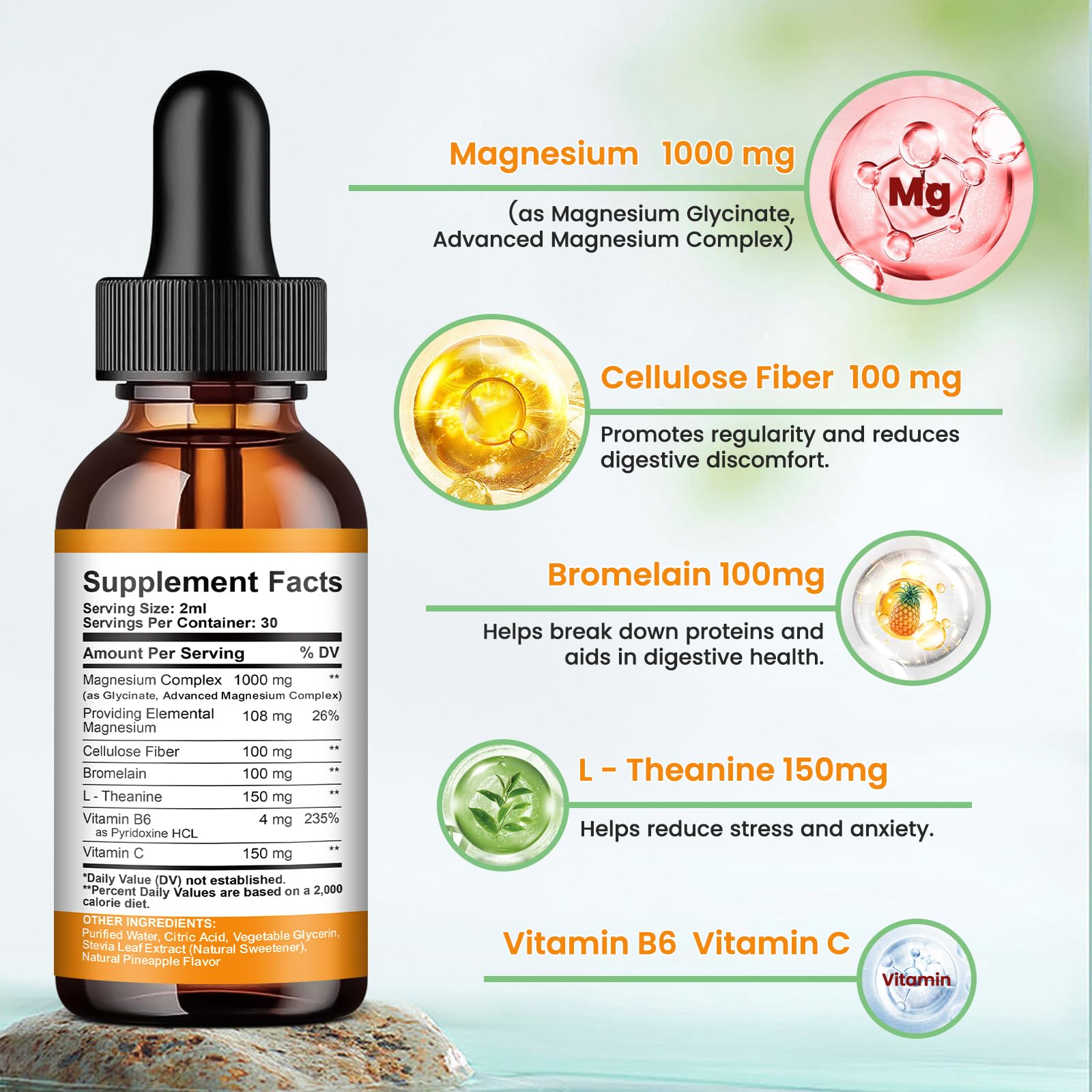 Magnesium Glycinate Liquid Drops, 1000mg of Liquid Magnesium Complex Supplement for Sleep, Nerve, Energy, Muscle, Bone, Calm & Digestion, High Absorption, 2 Fl Oz, Sugar-Free Pineapple Flavor ReviNutra Au supplements