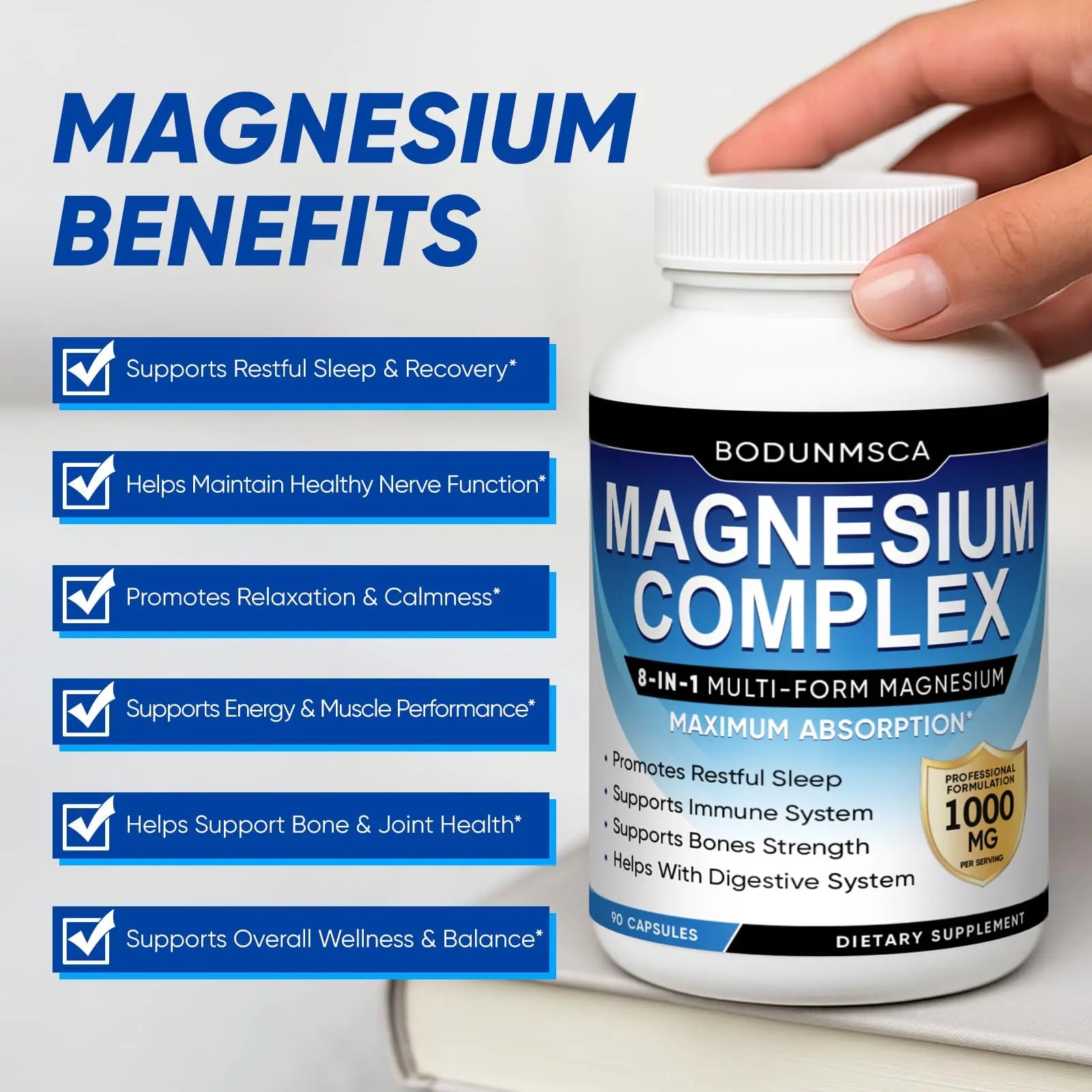 Magnesium Complex, 8 in 1, 1000mg-Glycinate, Citrate, Malate for Easy Absorption, Full Spectrum Magnesium Complex,Supports Relaxation, Sleep & Muscle Function, Magnesio Complex for Women, 180 Capsules BODUNMSCA Au supplements
