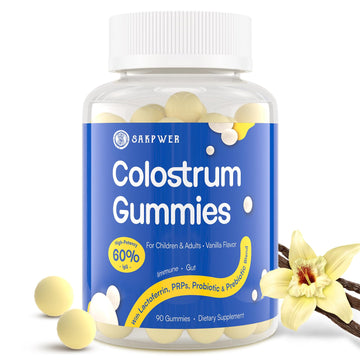 Sakpwer Bovine Colostrum Supplement Gummies - with 60% Highest IgG, Lactoferrin, Probiotics and Prebiotics for Adults and Kids, Vanilla Flavor & Sugar Free, 90 Gummies Sakpwer Au supplements