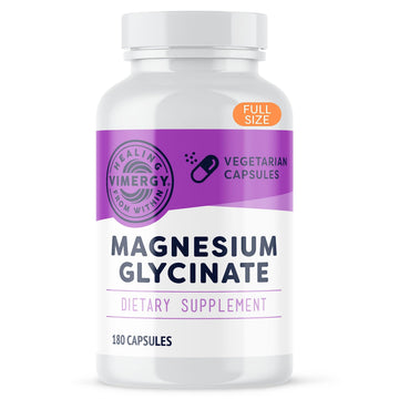 VIMERGY Magnesium Glycinate – Stress Support – Chelated to Avoid Tummy Upset*– Promotes Heart Health & Energy*– Kosher, Vegan Gluten-Free – 180 Caps Vimergy Au supplements