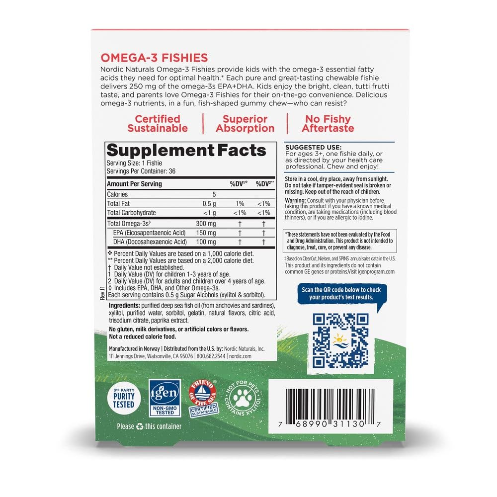 Nordic Naturals Nordic Omega-3 Fishies, Tutti Frutti - 36 Fishies - 300 mg Total Omega-3s with EPA & DHA - Healthy Brain, Mood, Vision & Immune System - Non-GMO - 36 Servings Nordic Naturals Au supplements