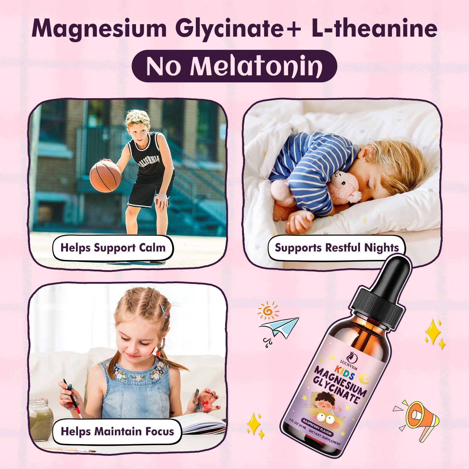 Kids Magnesium Glycinate Sleep Liquid Drops – Sleep & Calm Support with L-Theanine – Melatonin-Free, Sugar-Free Vegan Raspberry Supplement – 2 Bottles, 30ml Each LUCNVEM Au supplements