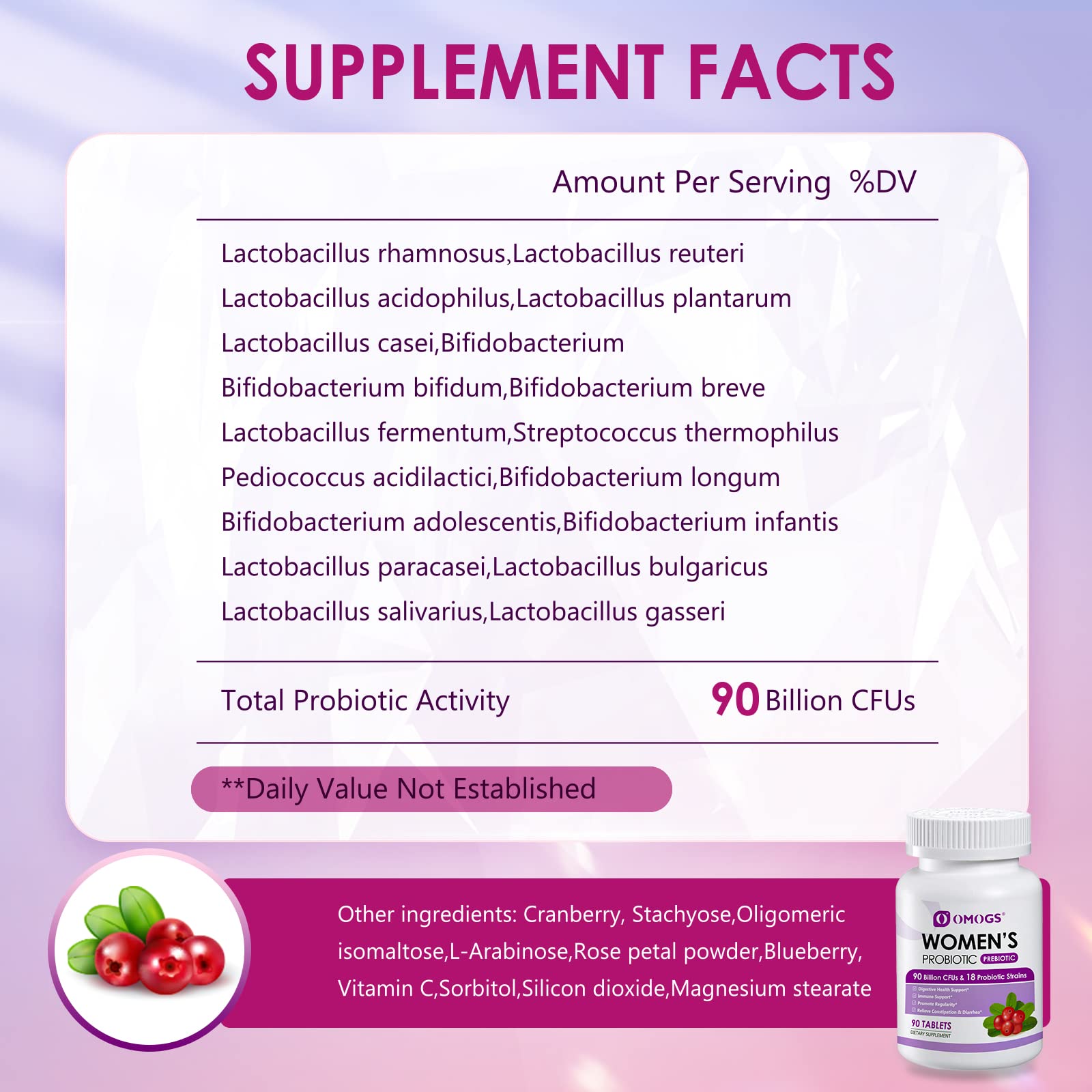 OMOGS Women's Probiotic,with Cranberry Extract and Organic Prebiotics,90 Billion CFUs OMOGS Au supplements