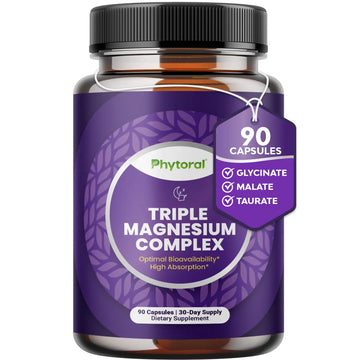 Highly Potent Magnesium Complex Capsules - Triple Magnesium Blend with Taurate Glycinate and Malate - 400mg Supplement Supports Relaxation & Overall Wellness Non-GMO Vegan - 90 Count Phytoral Au supplements
