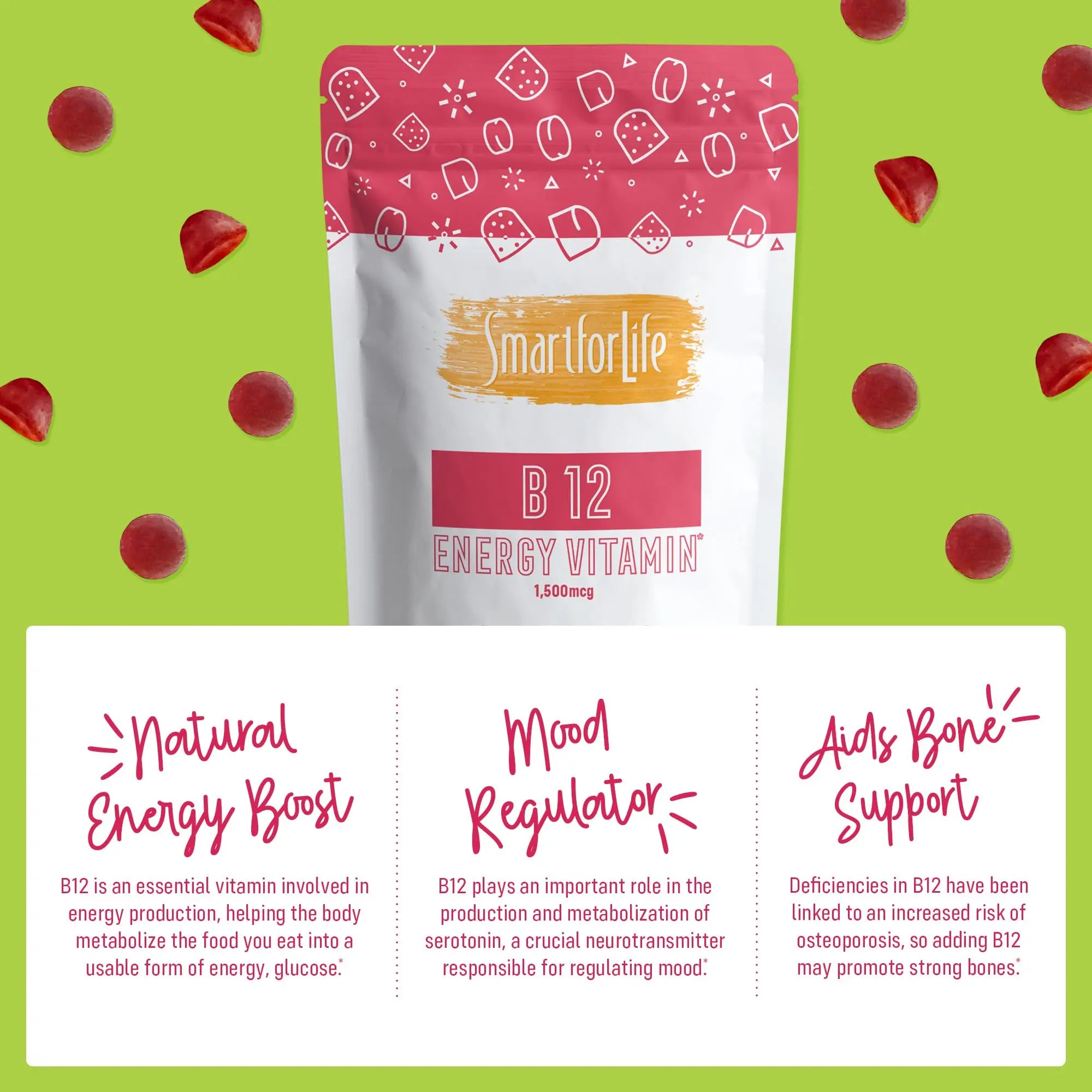 B12 Gummy Vitamins - 1500 mcg Vitamin B12 Gummies for Adults and Kids - Helps with Energy, Metabolism, Bone Nervous System Support Smart for Life Au supplements
